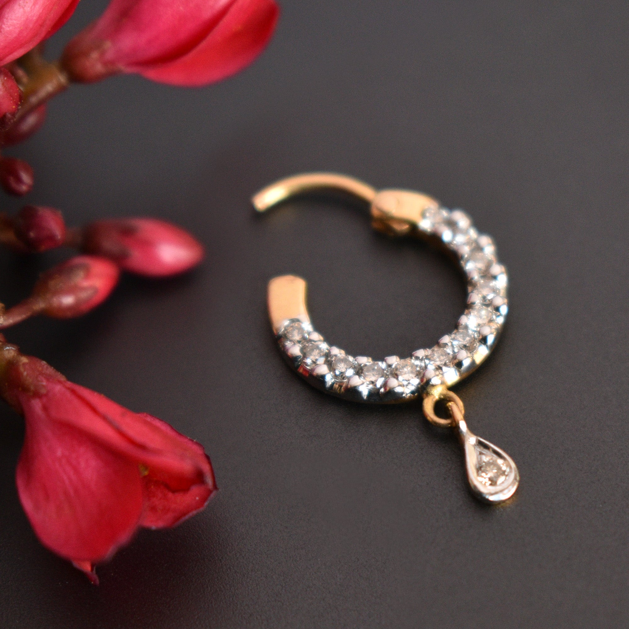 Infinity Diamond Nose Hoop with Drop Dangle 18g