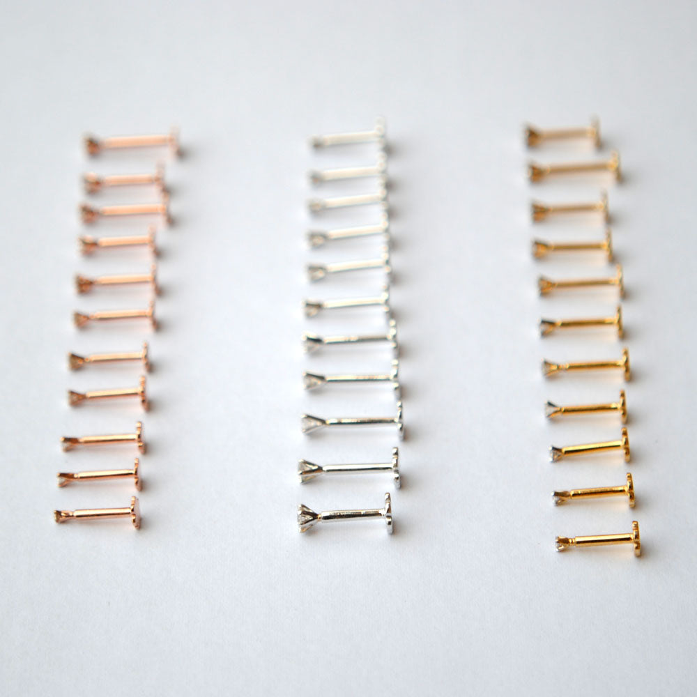 14K Solid Gold 16g Externally Threaded Flatback Diamond Stud