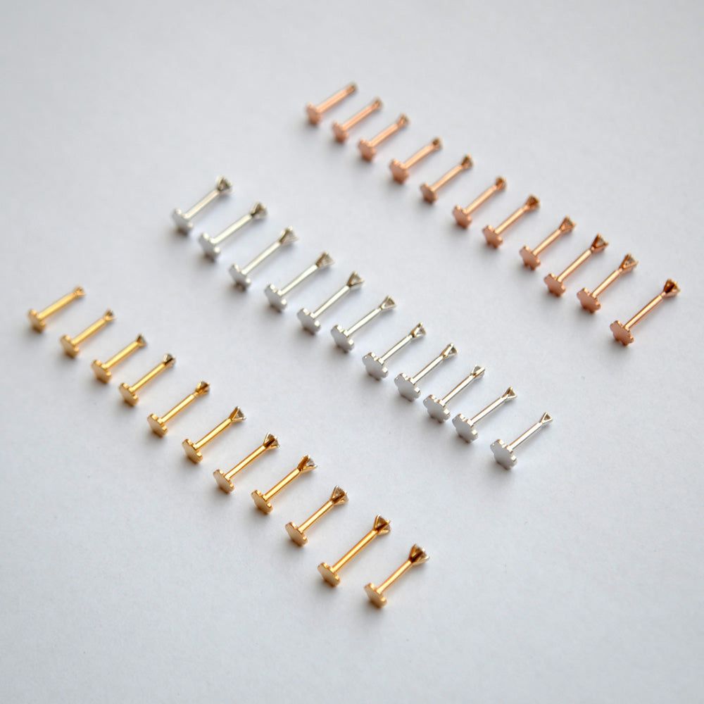 14K Solid Gold 16g Externally Threaded Flatback Diamond Stud