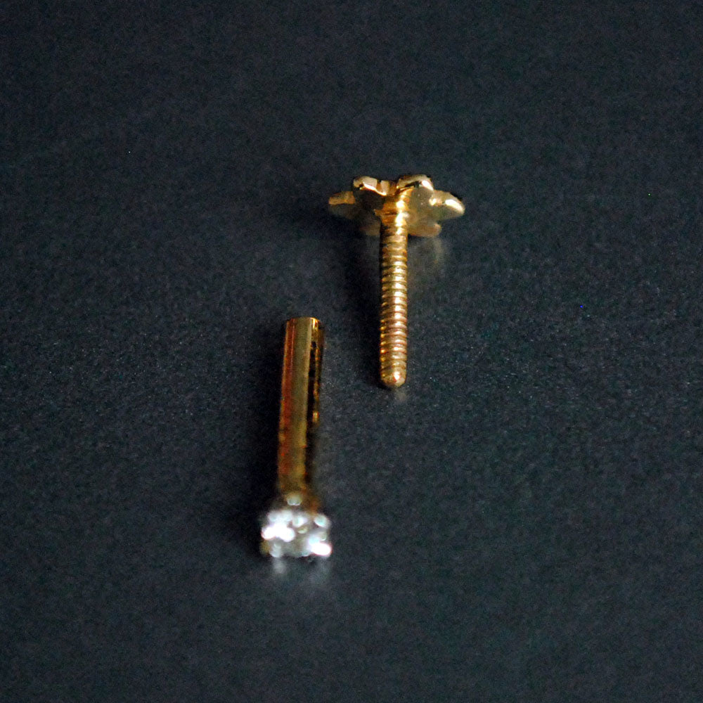 16g Internally Threaded Flatback Diamond Stud, 14k Gold