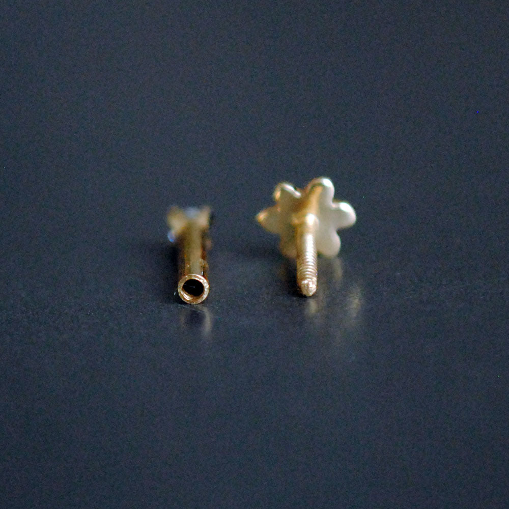 16g Internally Threaded Flatback Diamond Stud, 14k Gold