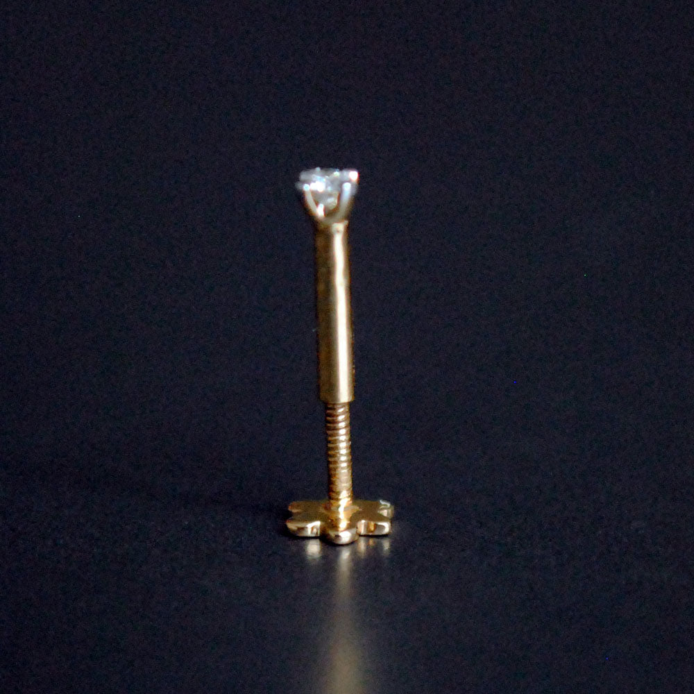 16g Internally Threaded Flatback Diamond Stud, 14k Gold
