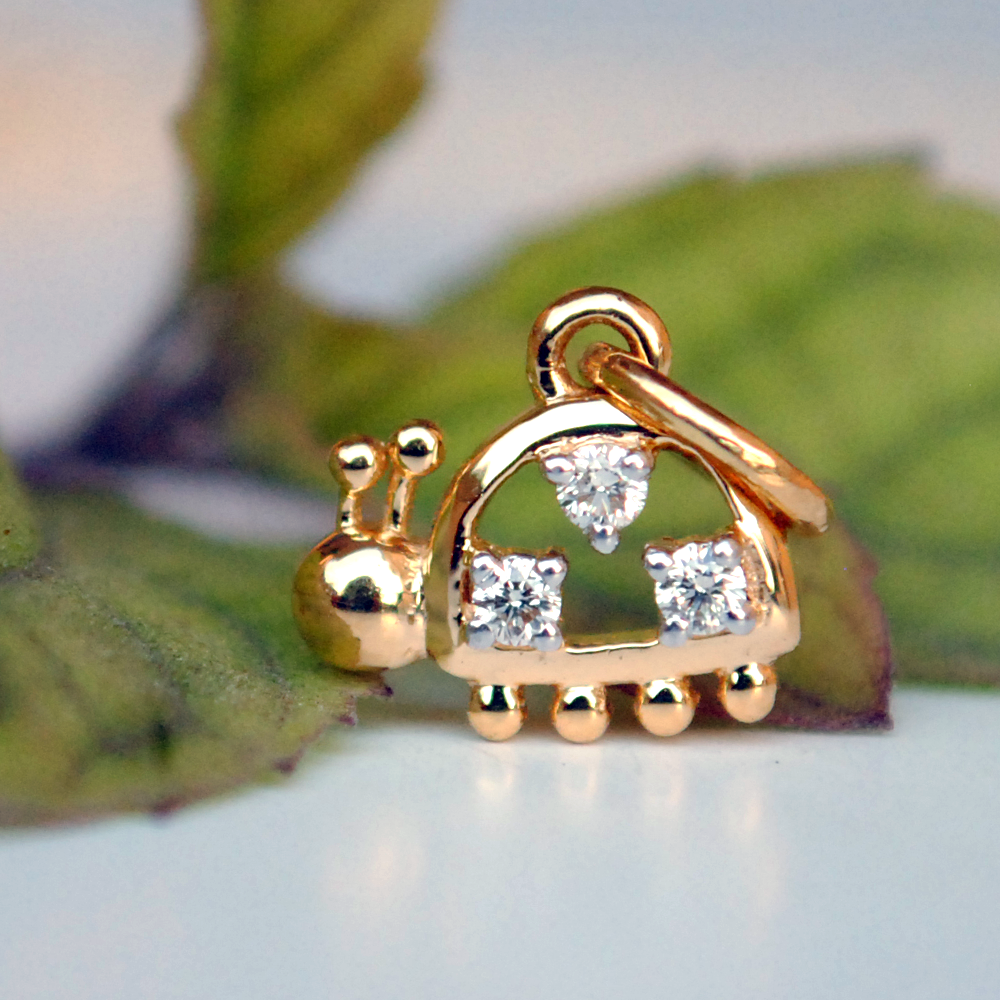 Tiny Ladybug Charm 14K Diamond Pendant-Abhika Jewels