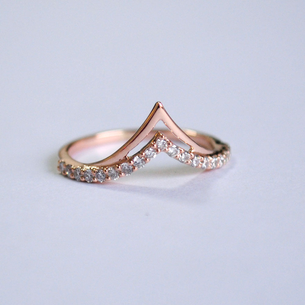 Studded band with Gold V Chevron Stackable Ring