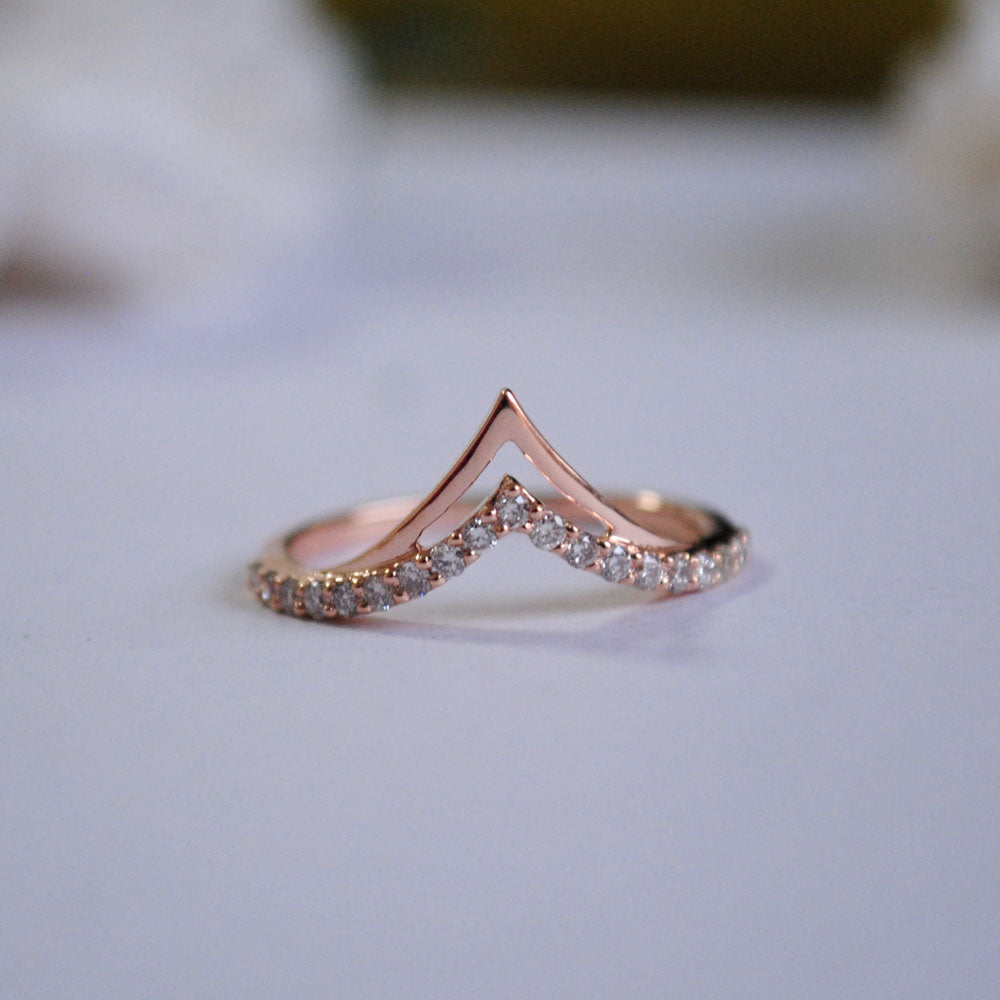 Studded band with Gold V Chevron Stackable Ring