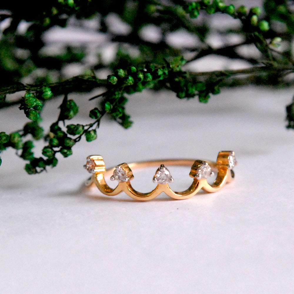 Crown Wedding Band in Gold and 14K Gold,  Multi Diamond Stack Ring