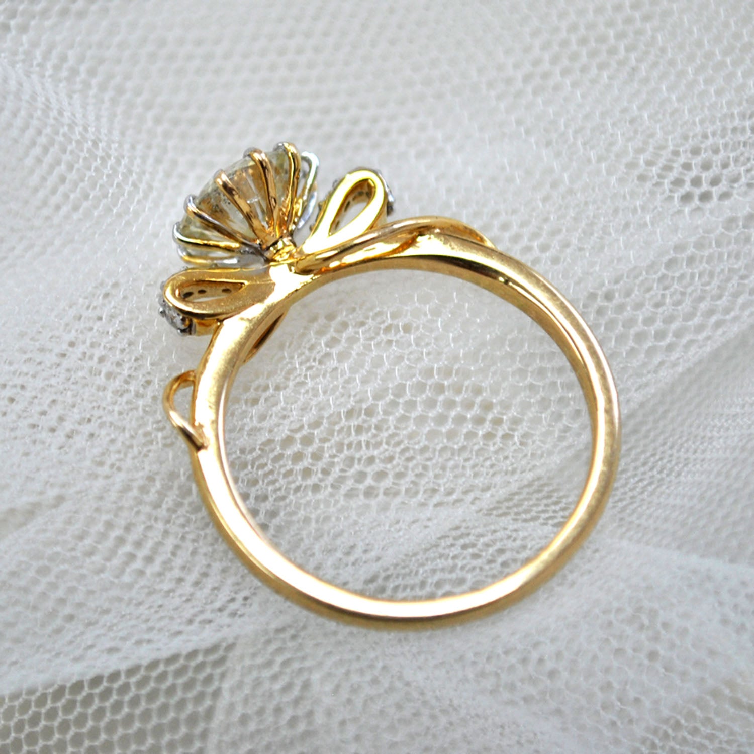 One carat Certified Solitaire Ring, 14K Gold Bow with accent Diamonds