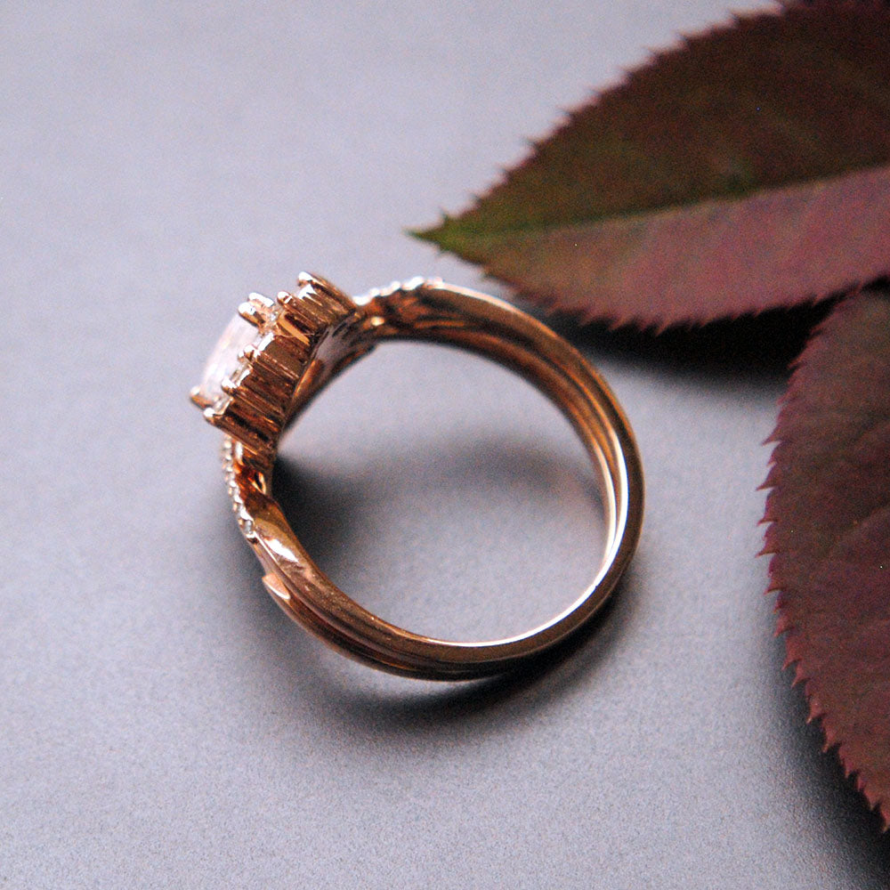 INTERLOCKING Pear Moonstone & Diamond Wedding Ring Set