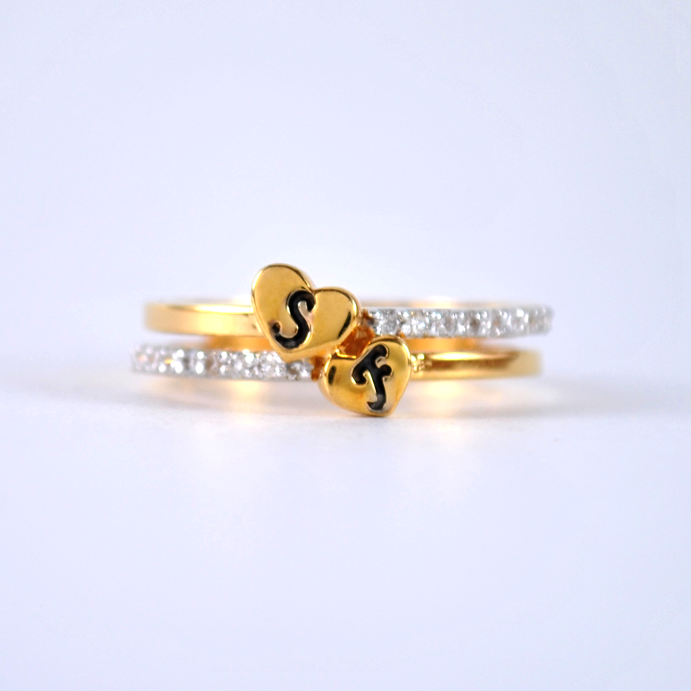 Custom Two Initial Heart Ring on Diamond Band