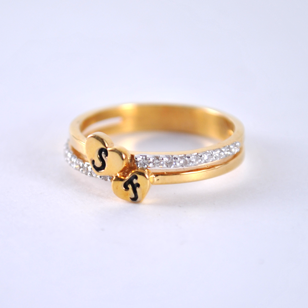 Custom Two Initial Heart Ring on Diamond Band