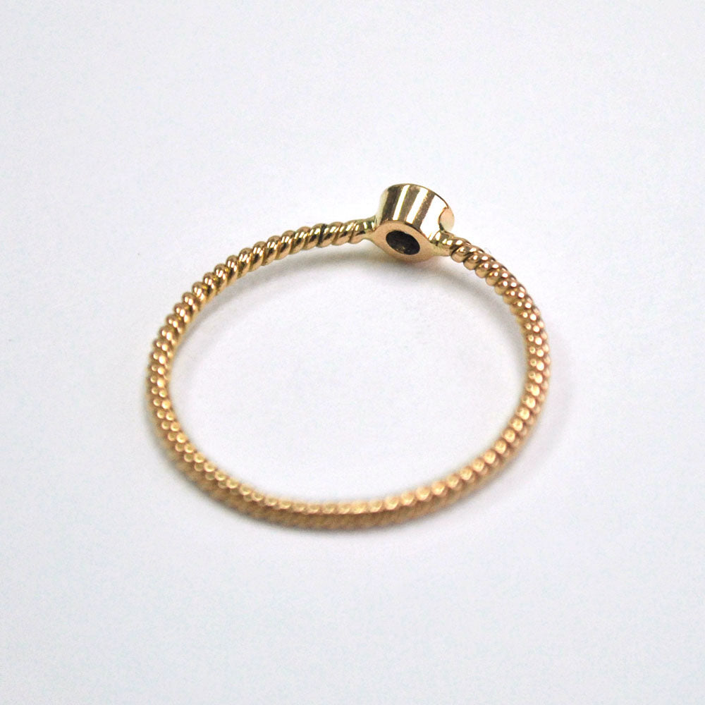 Bezel Set Small Round Diamond Ring with  Minimal twisted Wire Rope Band