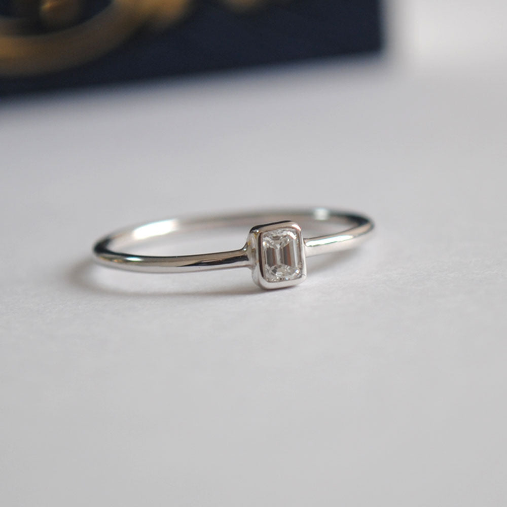 Emerald Cut Diamond Engagement Ring Bezel Set