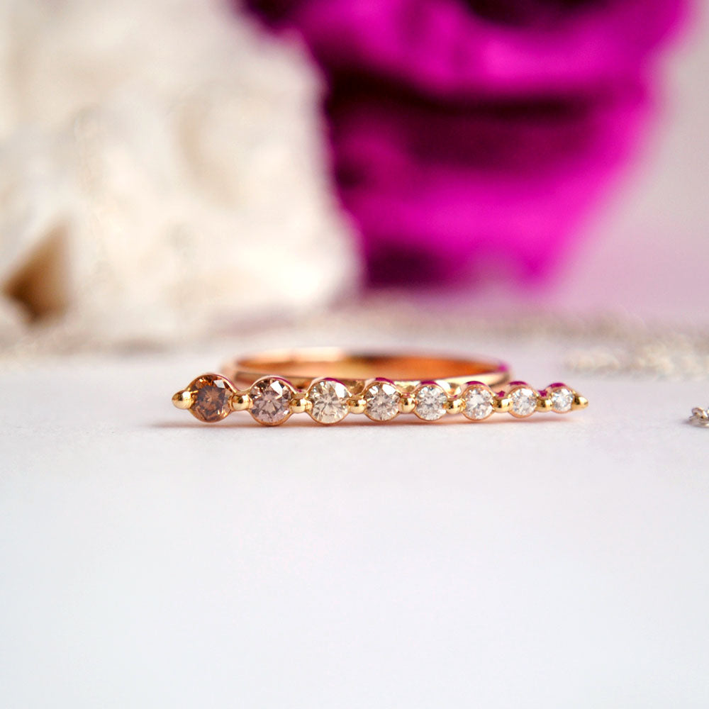 Champagne Diamond Gradient Bar Horizontal Ring