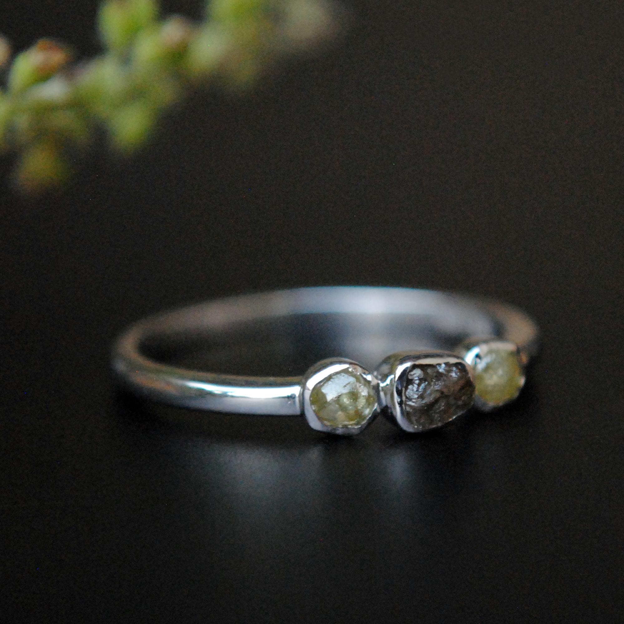 Three Stone Rough Diamond Ring