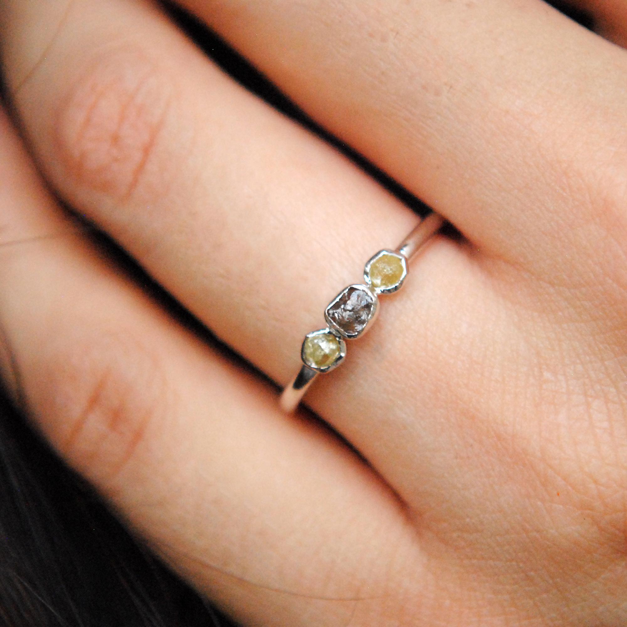 Three Stone Rough Diamond Ring