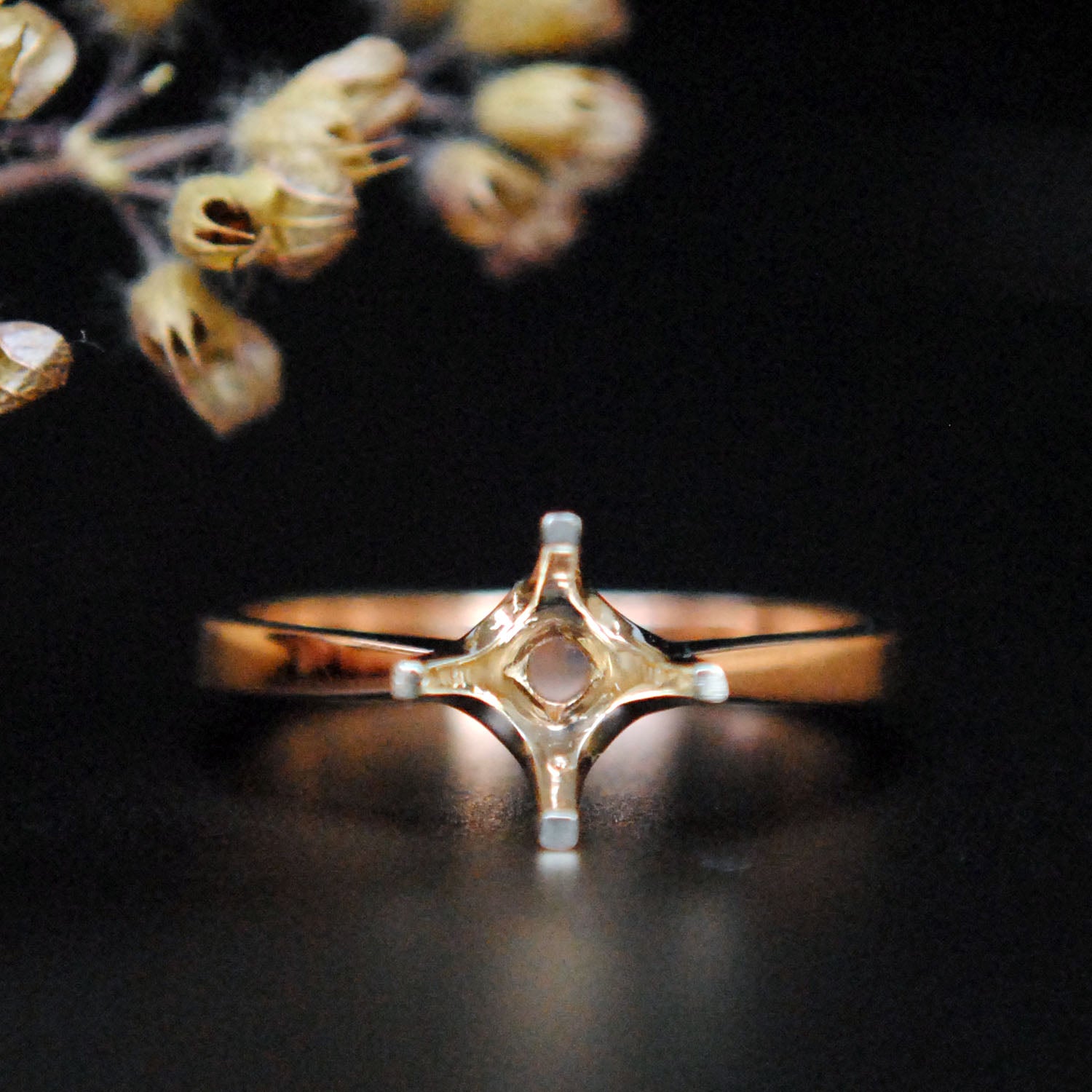 Two Tone 4 Prong Cathedral Ring Semi Mount Jacket for Round Stones