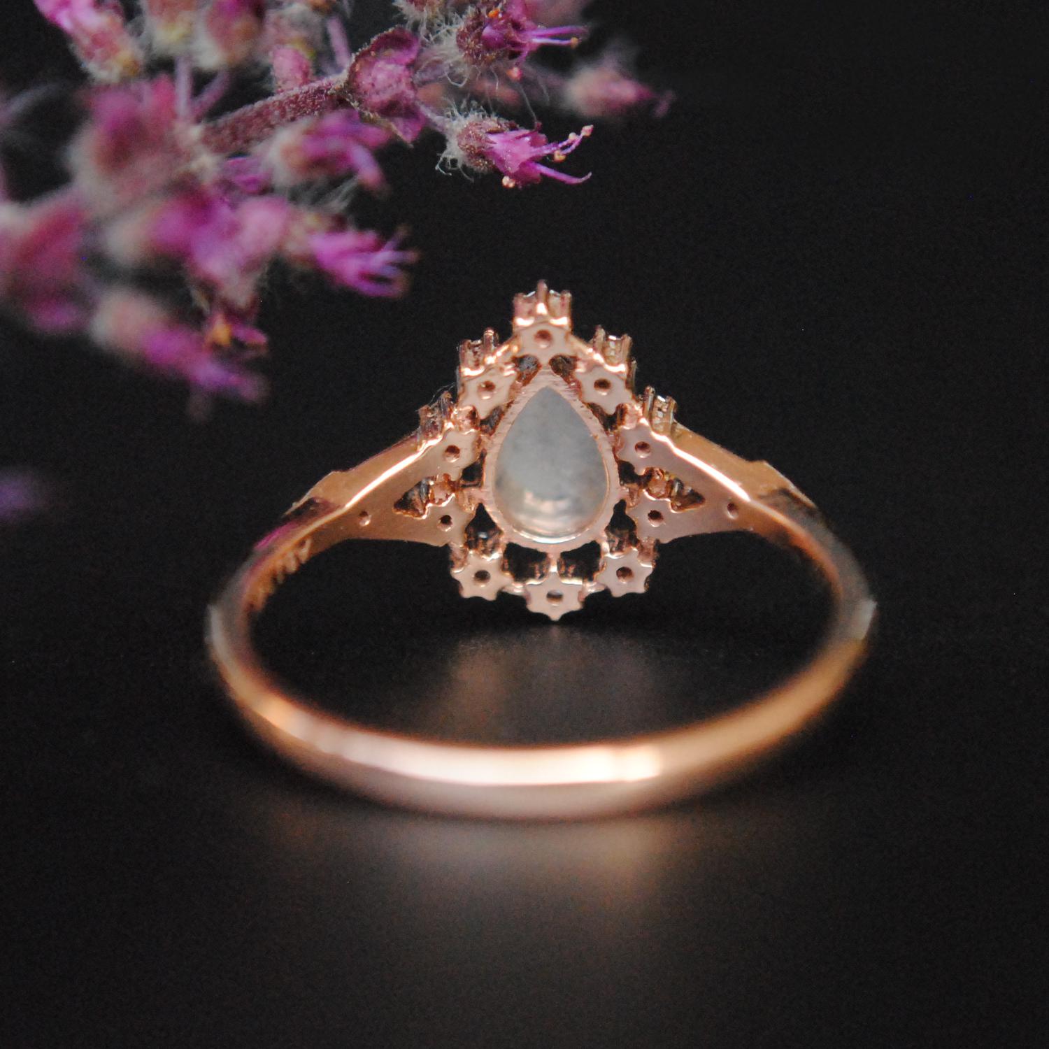 Grey Rose Cut Diamond Halo Ring, READY TO SHIP