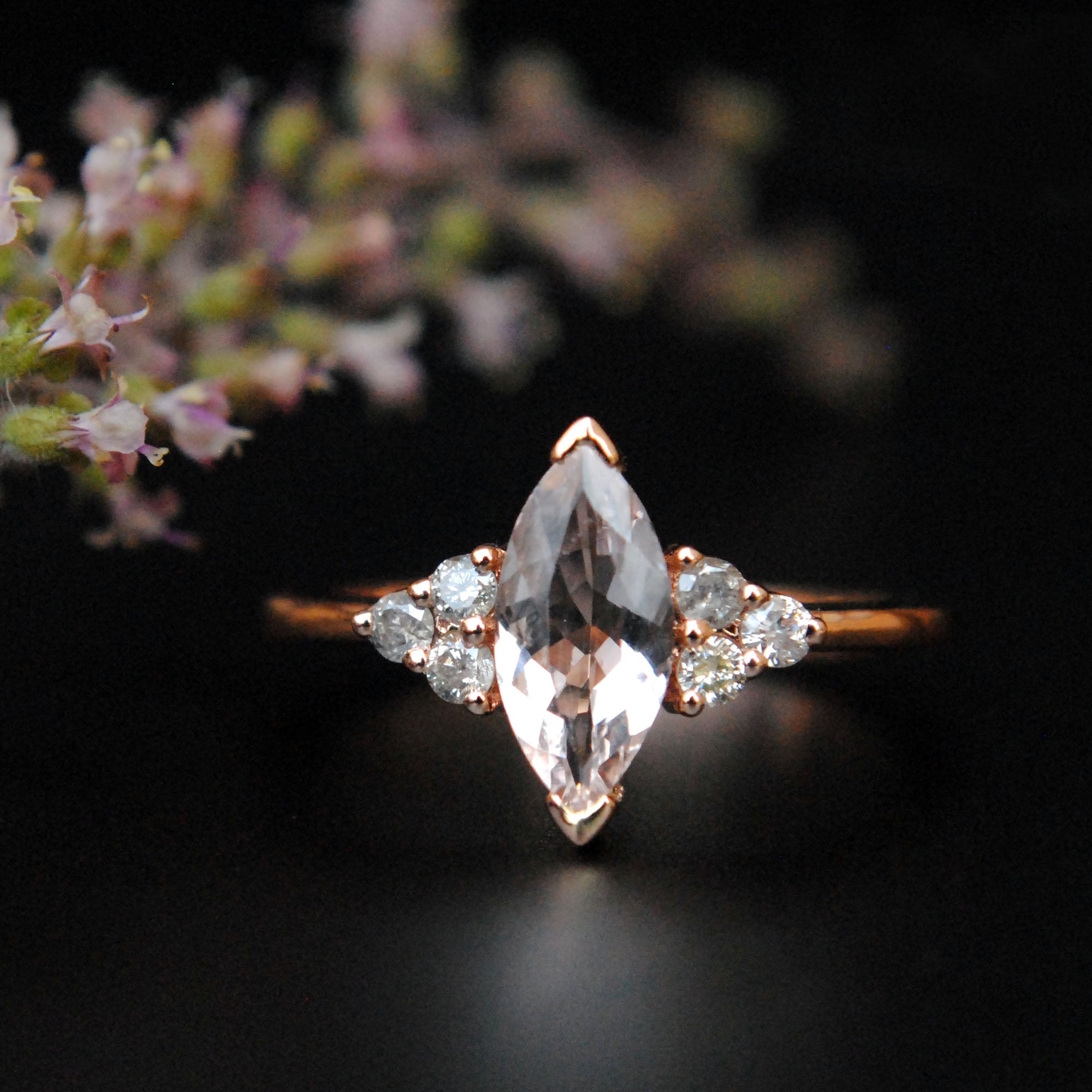 Marquise Morganite & Salt and Pepper Diamond Cluster Ring