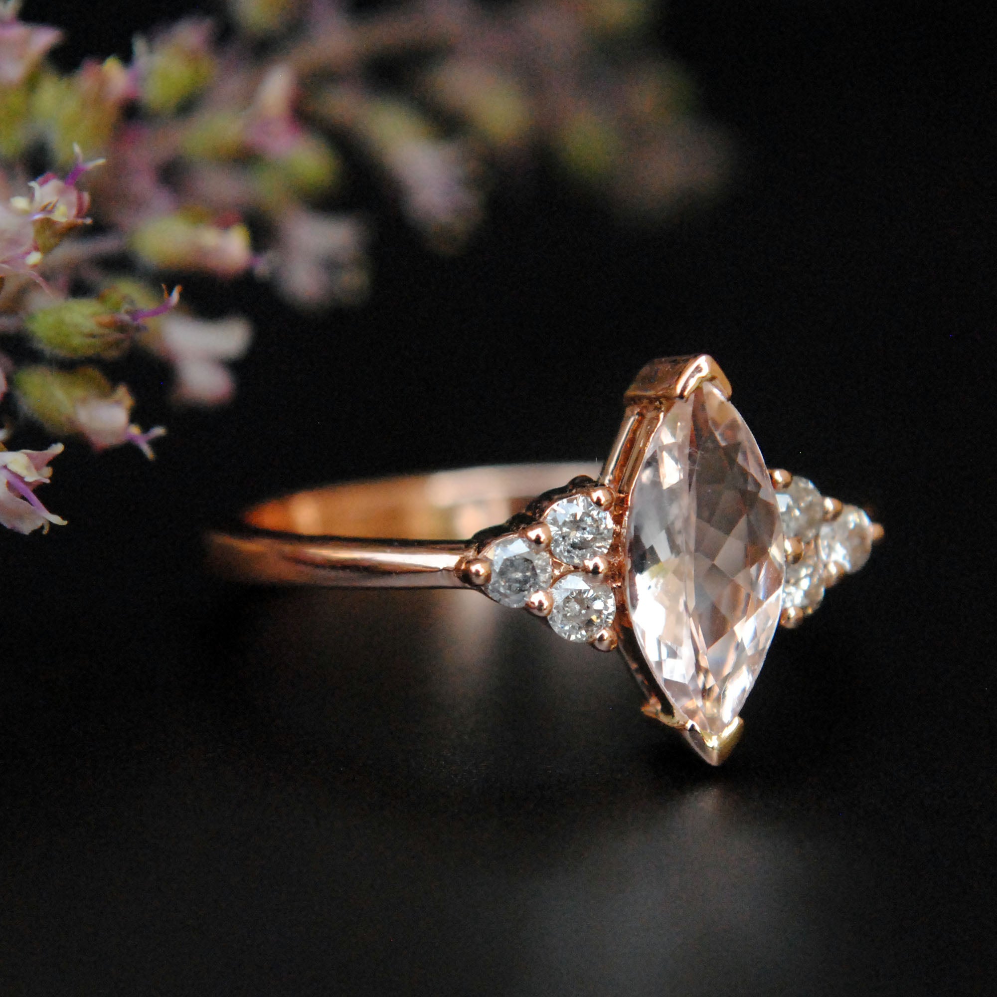 Marquise Morganite & Salt and Pepper Diamond Cluster Ring