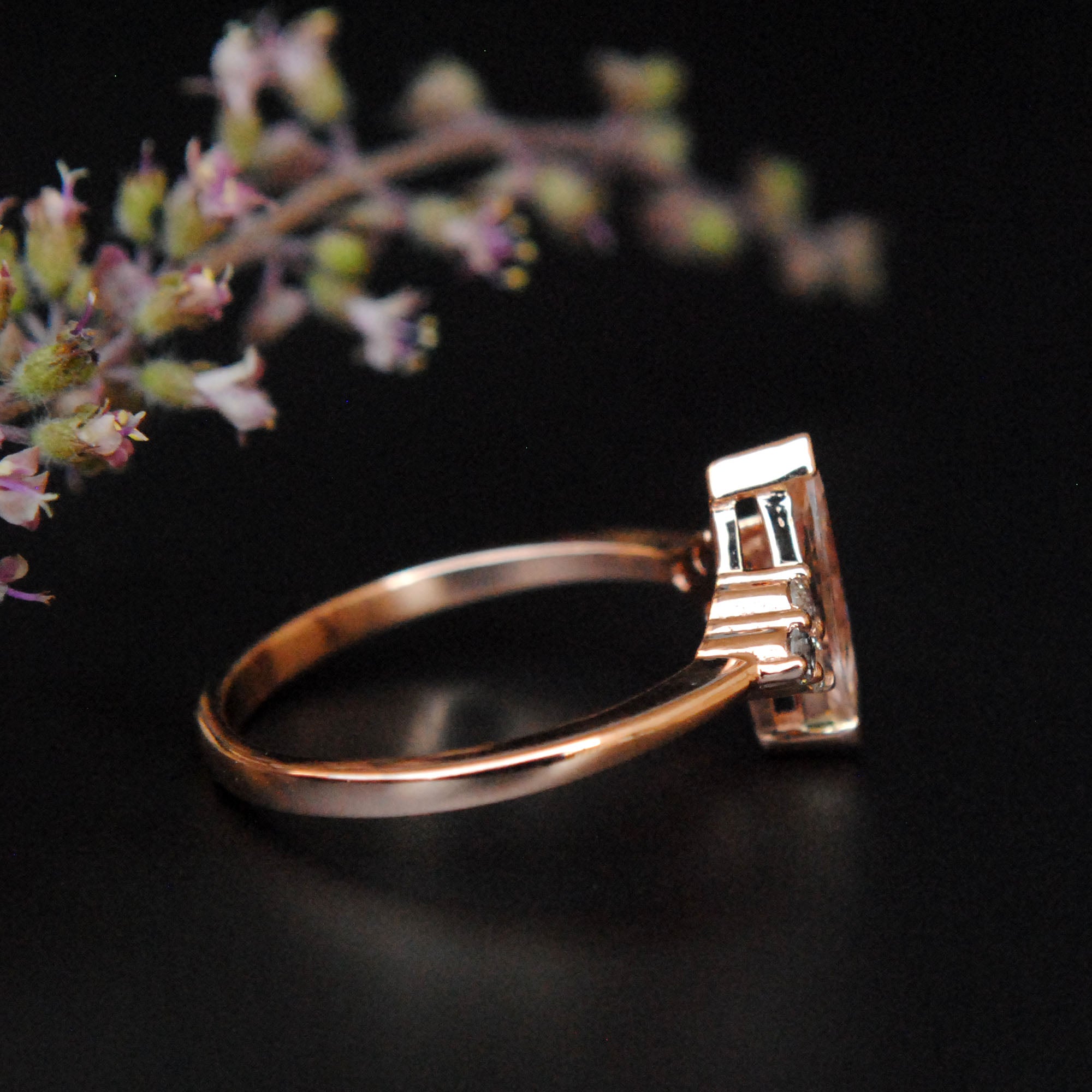 Marquise Morganite & Salt and Pepper Diamond Cluster Ring