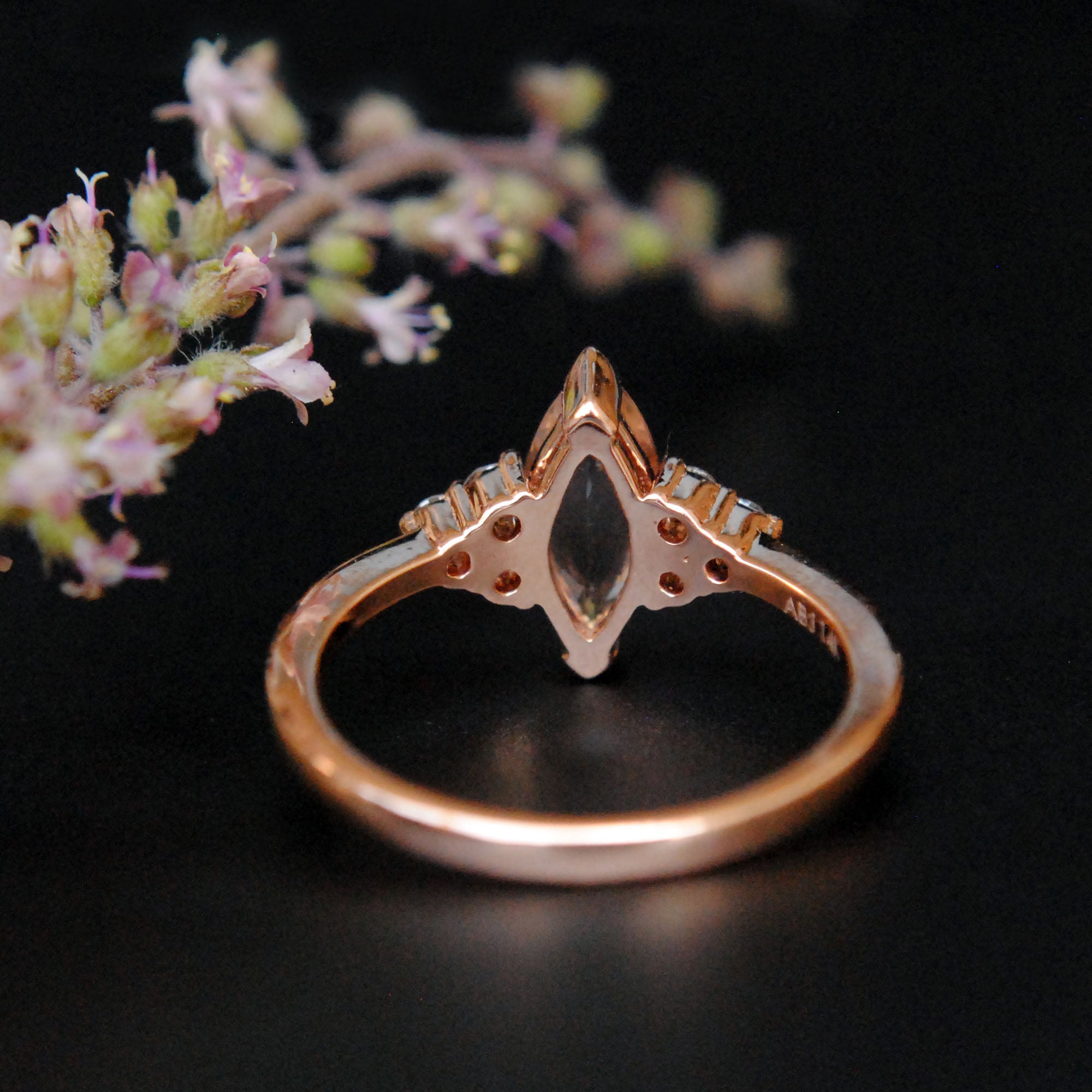 Marquise Morganite & Salt and Pepper Diamond Cluster Ring