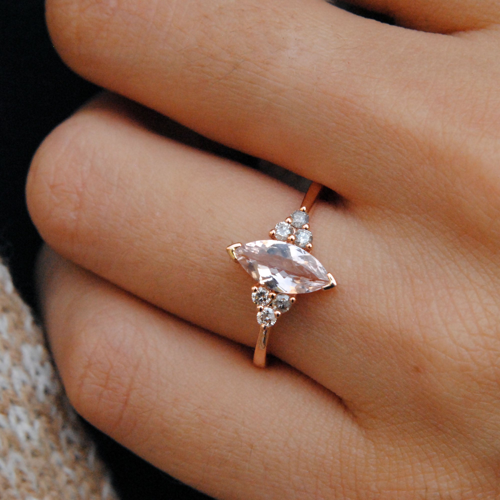Marquise Morganite & Salt and Pepper Diamond Cluster Ring