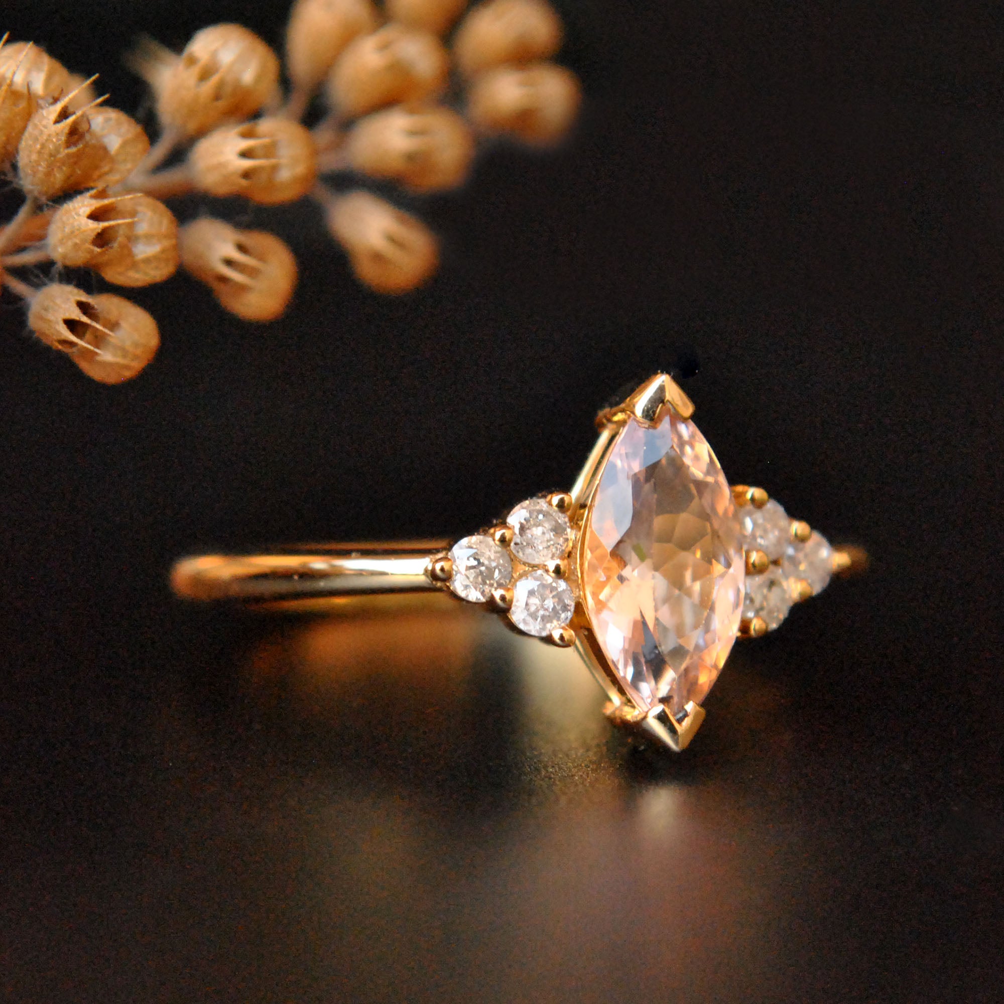 Marquise Morganite & Salt and Pepper Diamond Cluster Ring