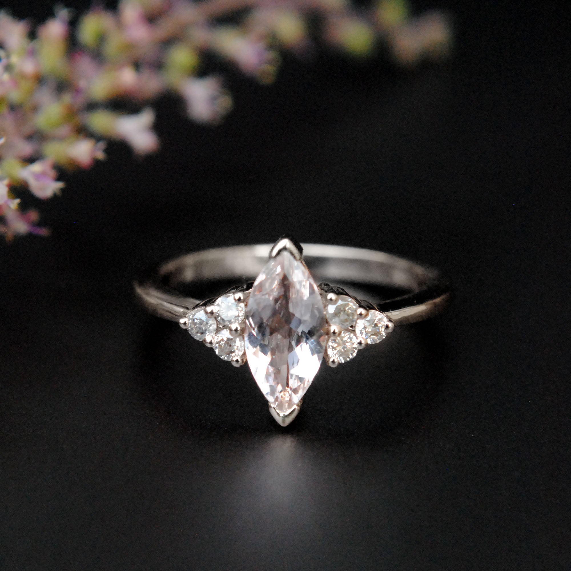 Marquise Morganite & Salt and Pepper Diamond Cluster Ring