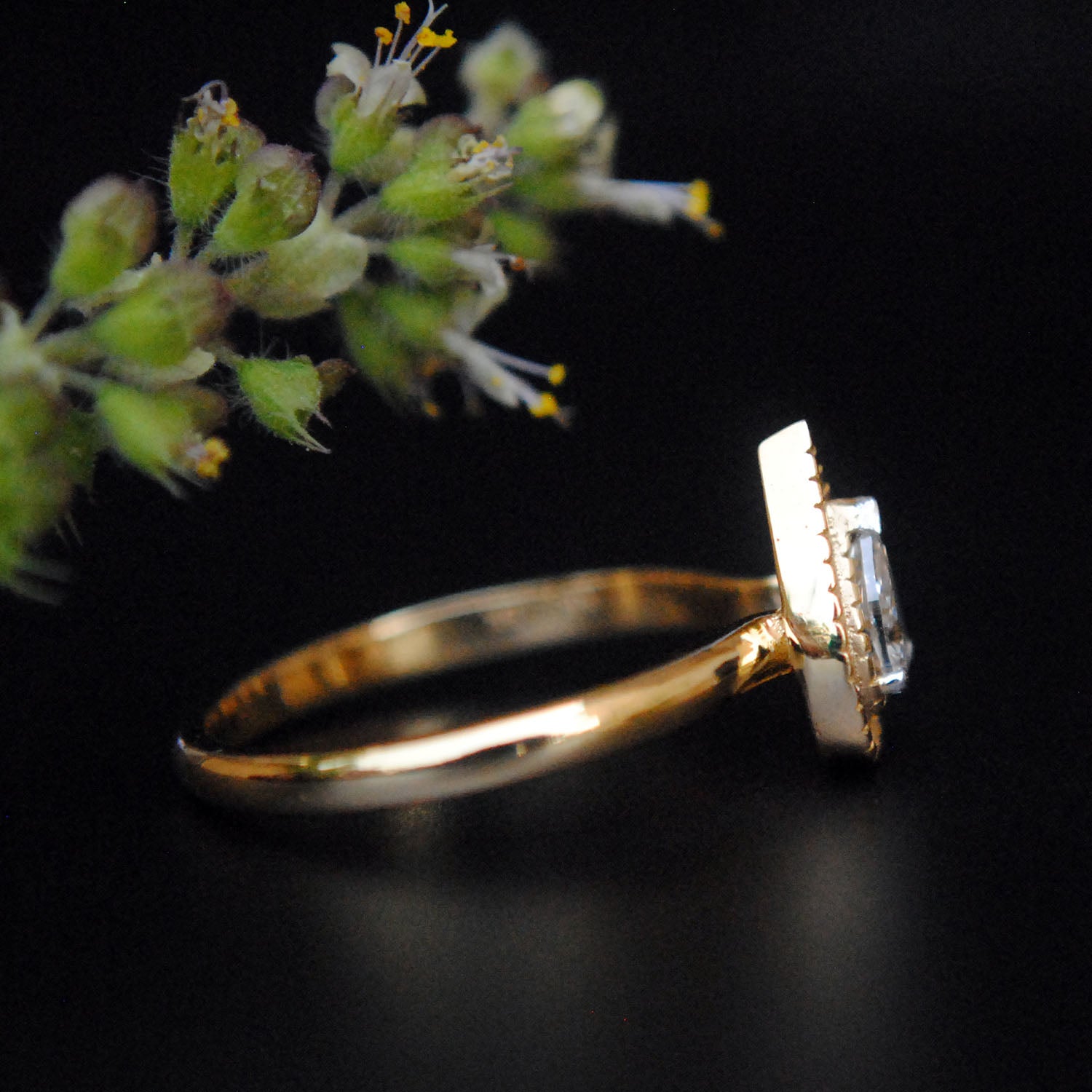 Pear Diamond with Milligrain Gold Halo Engagement Ring