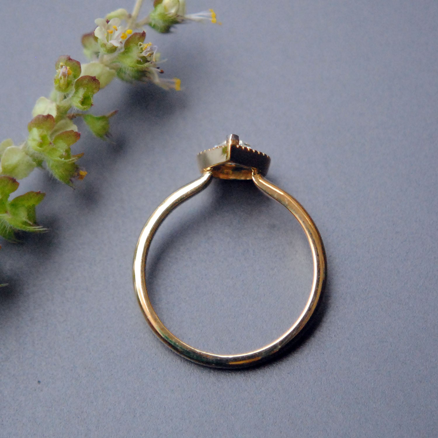 Pear Diamond with Milligrain Gold Halo Engagement Ring