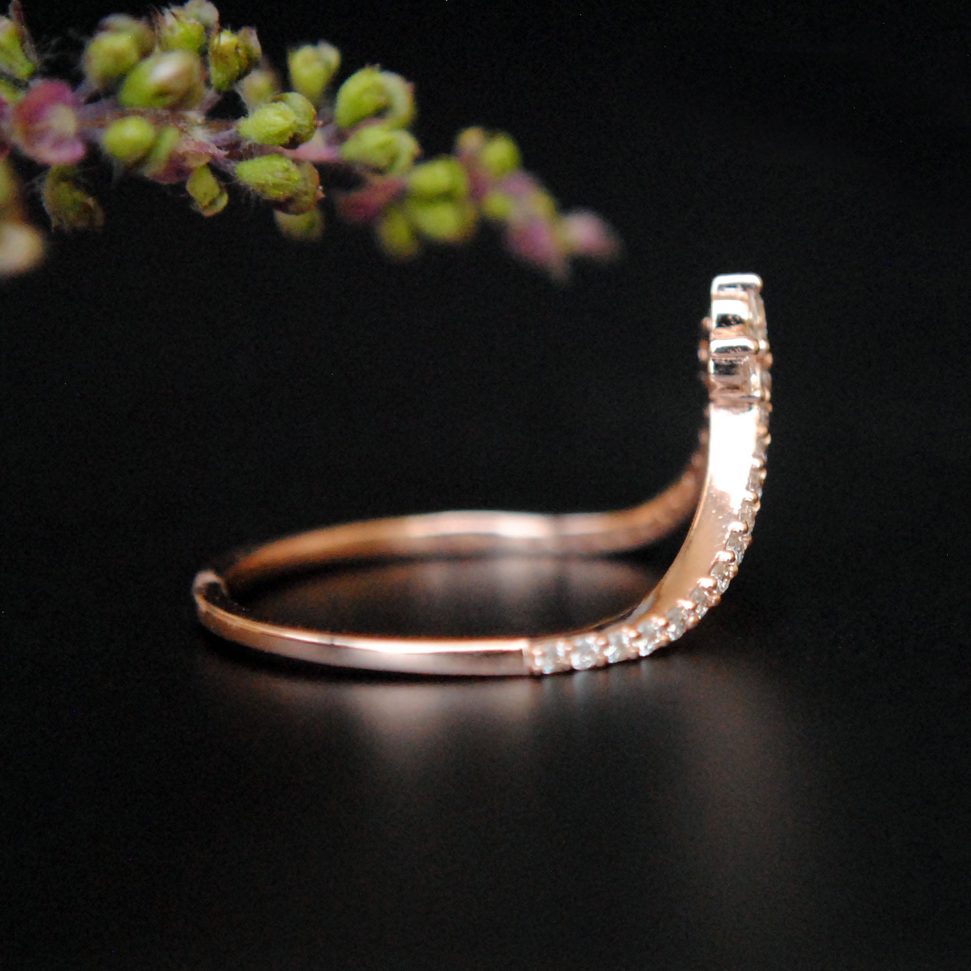 Deep Chevron Diamond Stacking Wedding Band