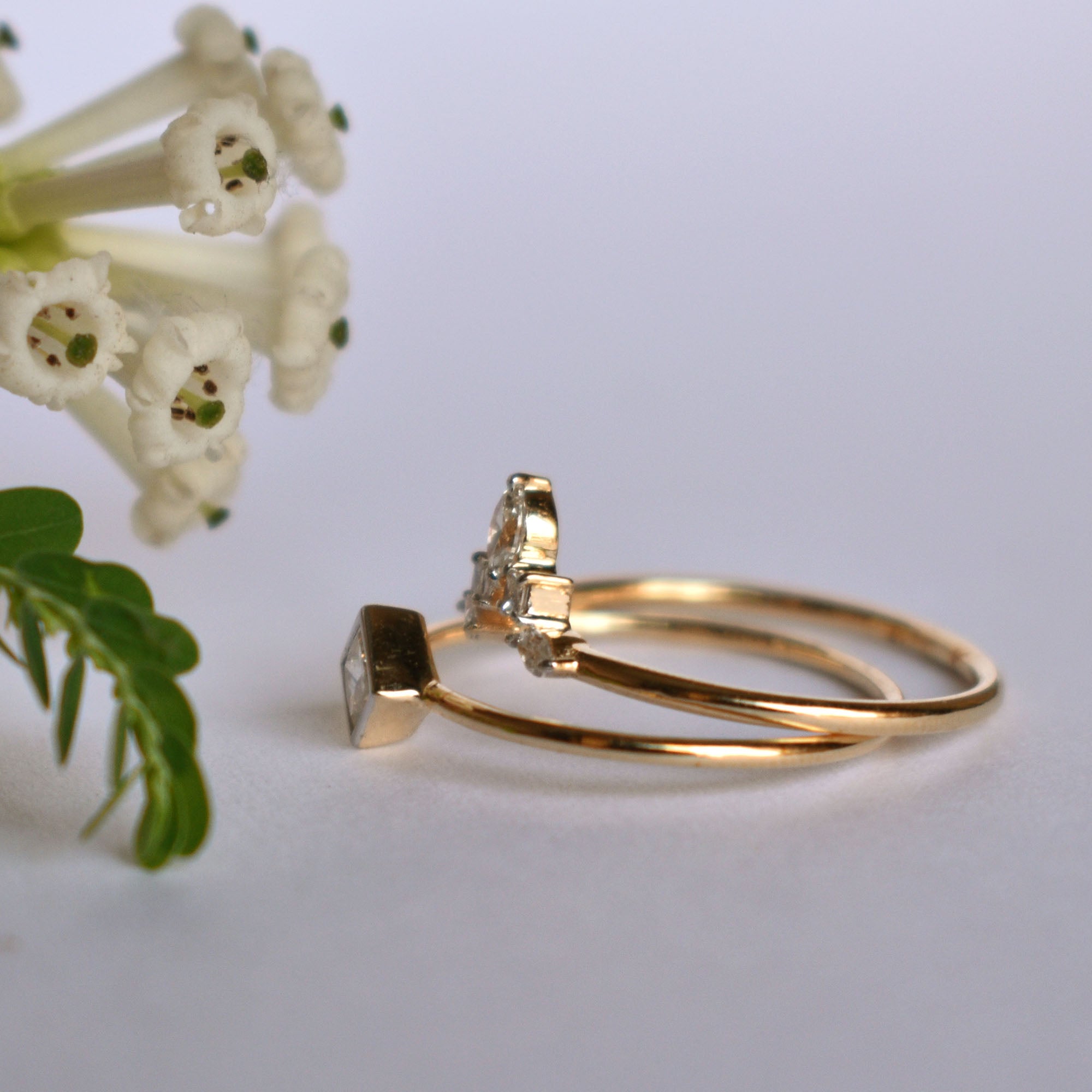 Princess Diamond Wedding Ring Set with Marquise Diamond Chevron V Wedding Band