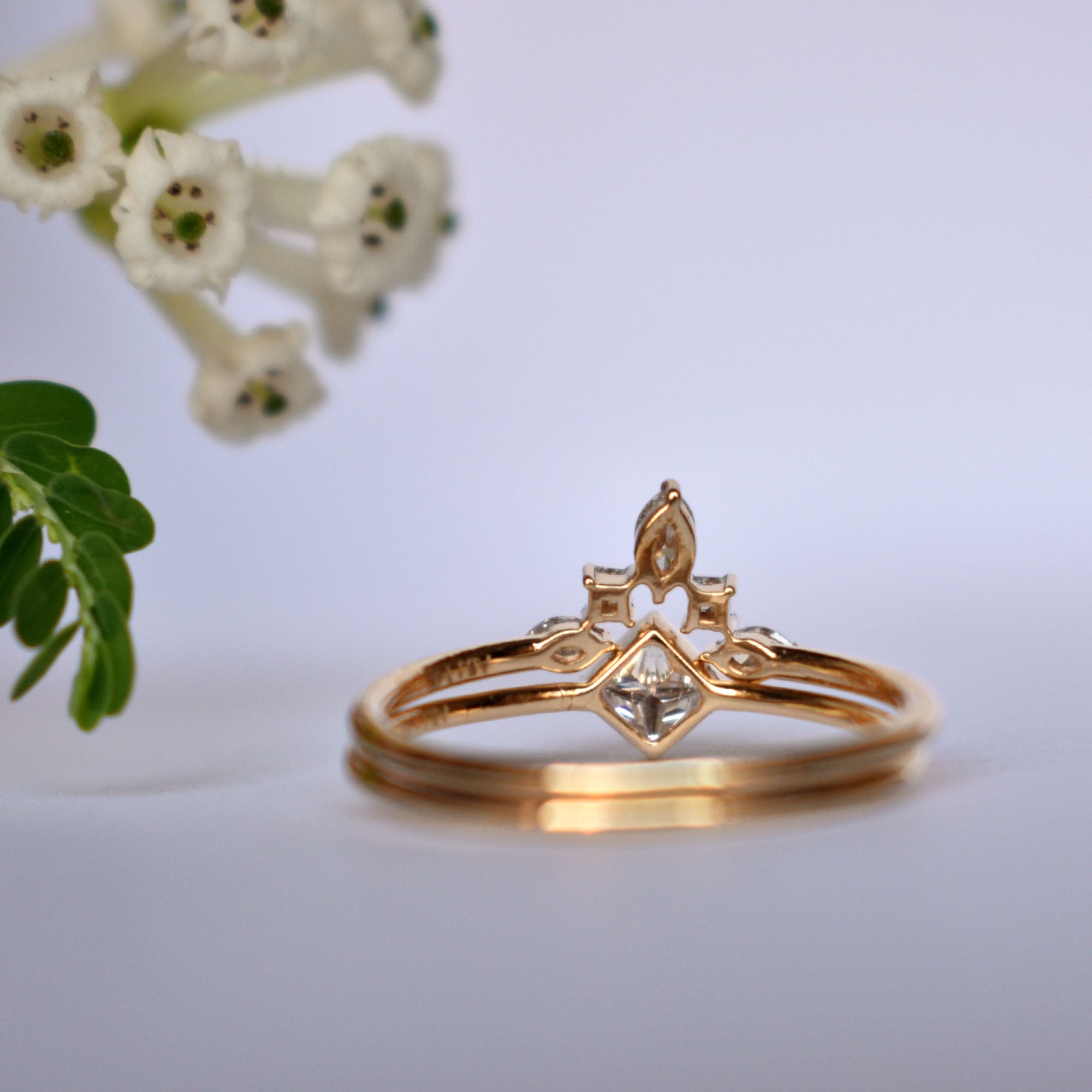 Princess Diamond Wedding Ring Set with Marquise Diamond Chevron V Wedding Band