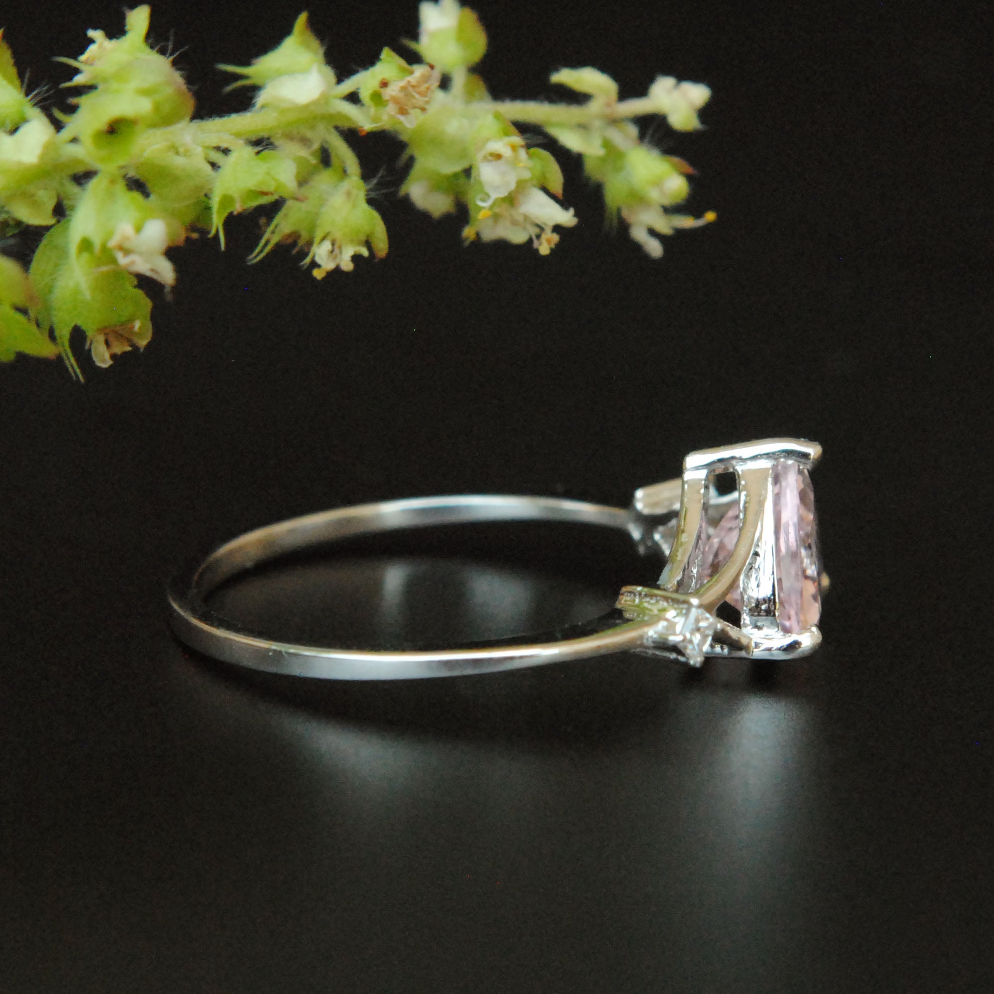 Three Stone Trillion Cut Pink Morganite and Diamond Engagement Ring