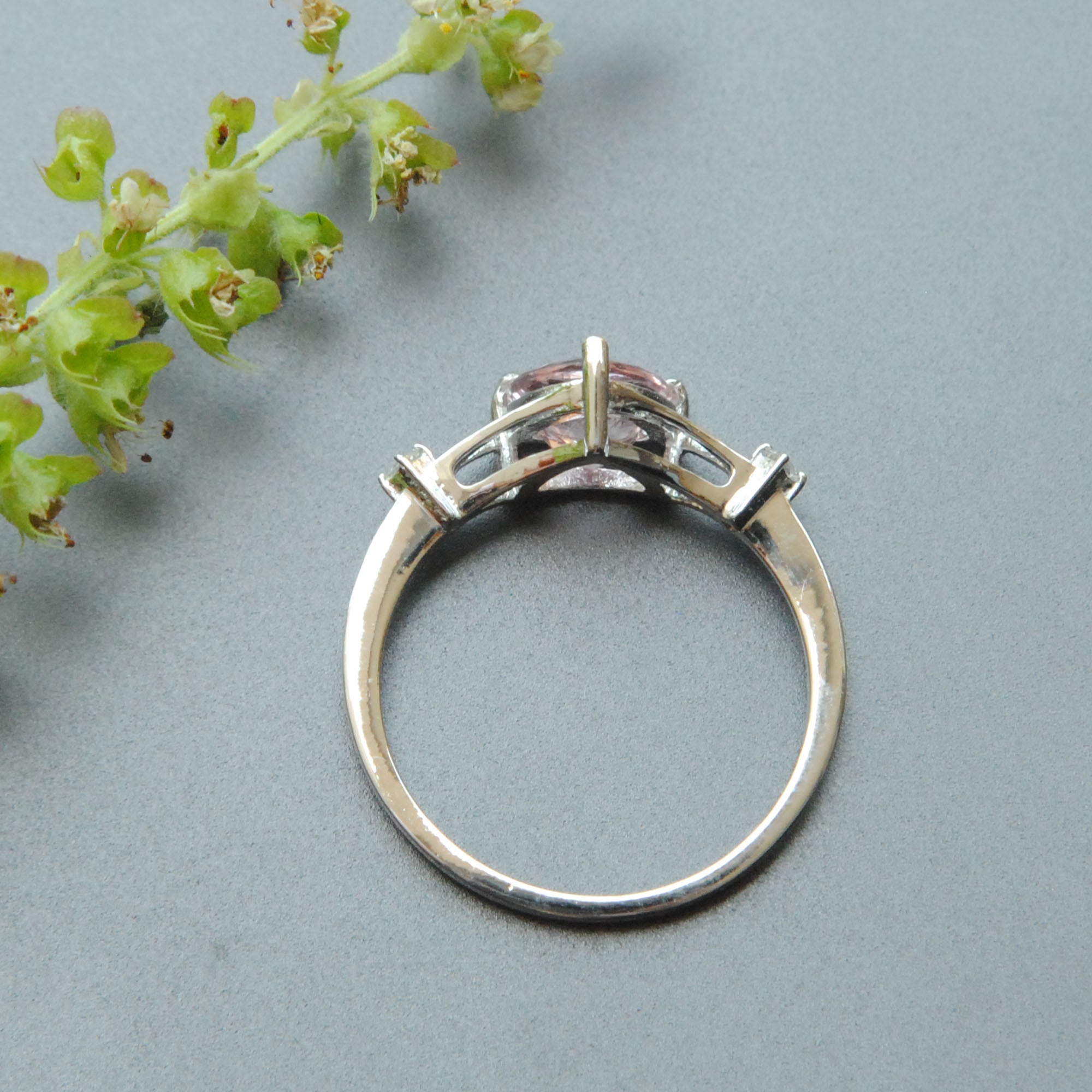 Three Stone Trillion Cut Pink Morganite and Diamond Engagement Ring