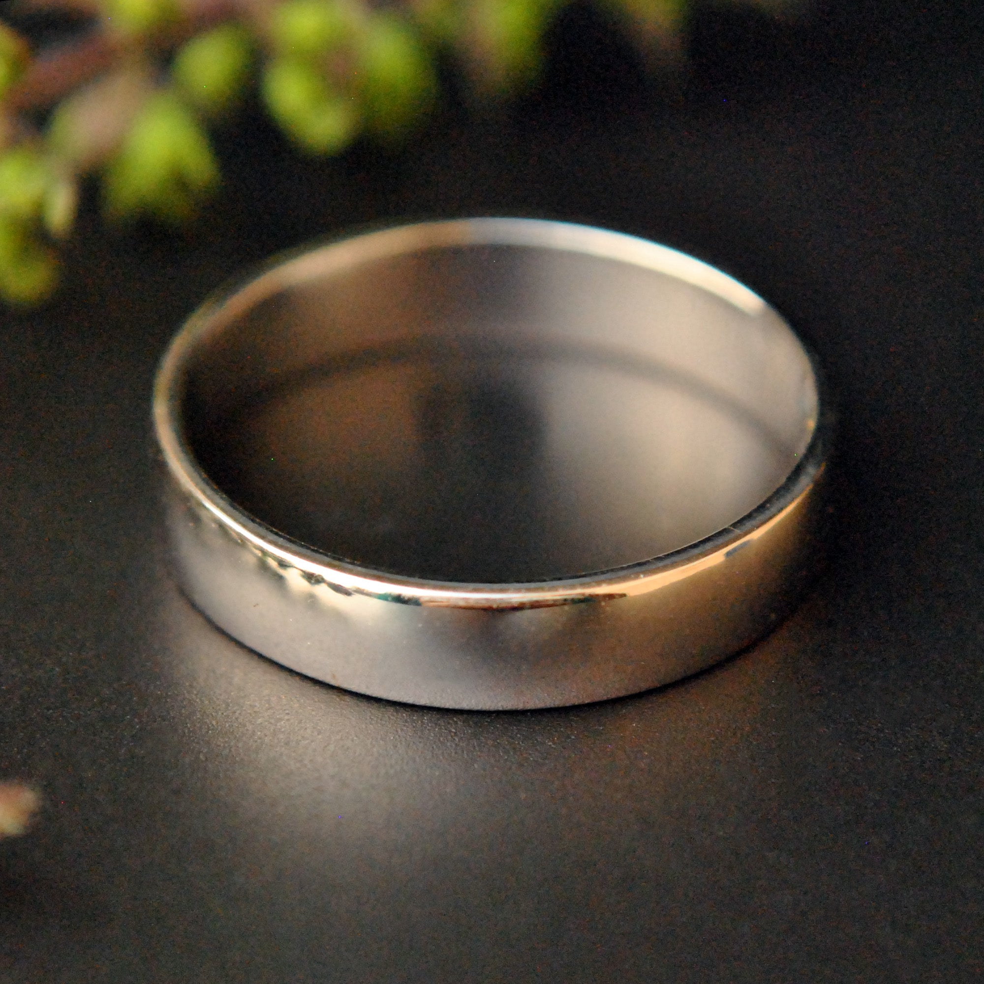 4mm Flat Fit Solid Gold Wedding Unisex Band, Comfort Fit Band with Slight Dome
