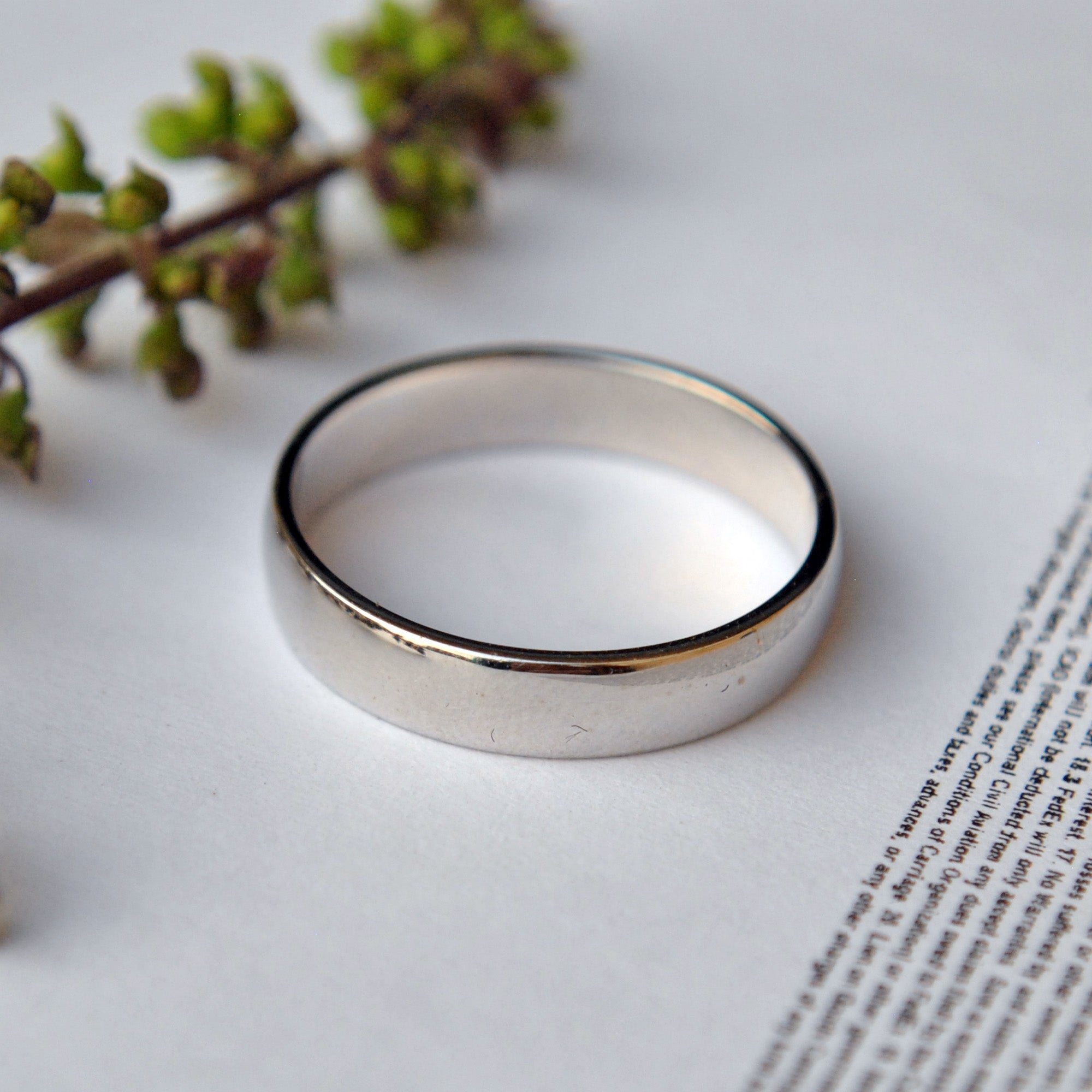 4mm Flat Fit Solid Gold Wedding Unisex Band, Comfort Fit Band with Slight Dome