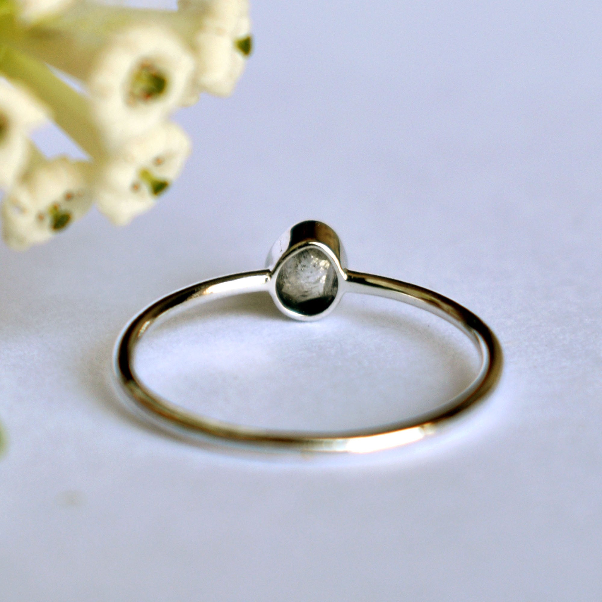 Gray Raw Diamond Engagement Ring, 14K White Gold Bezel Set Rough Grey Diamond