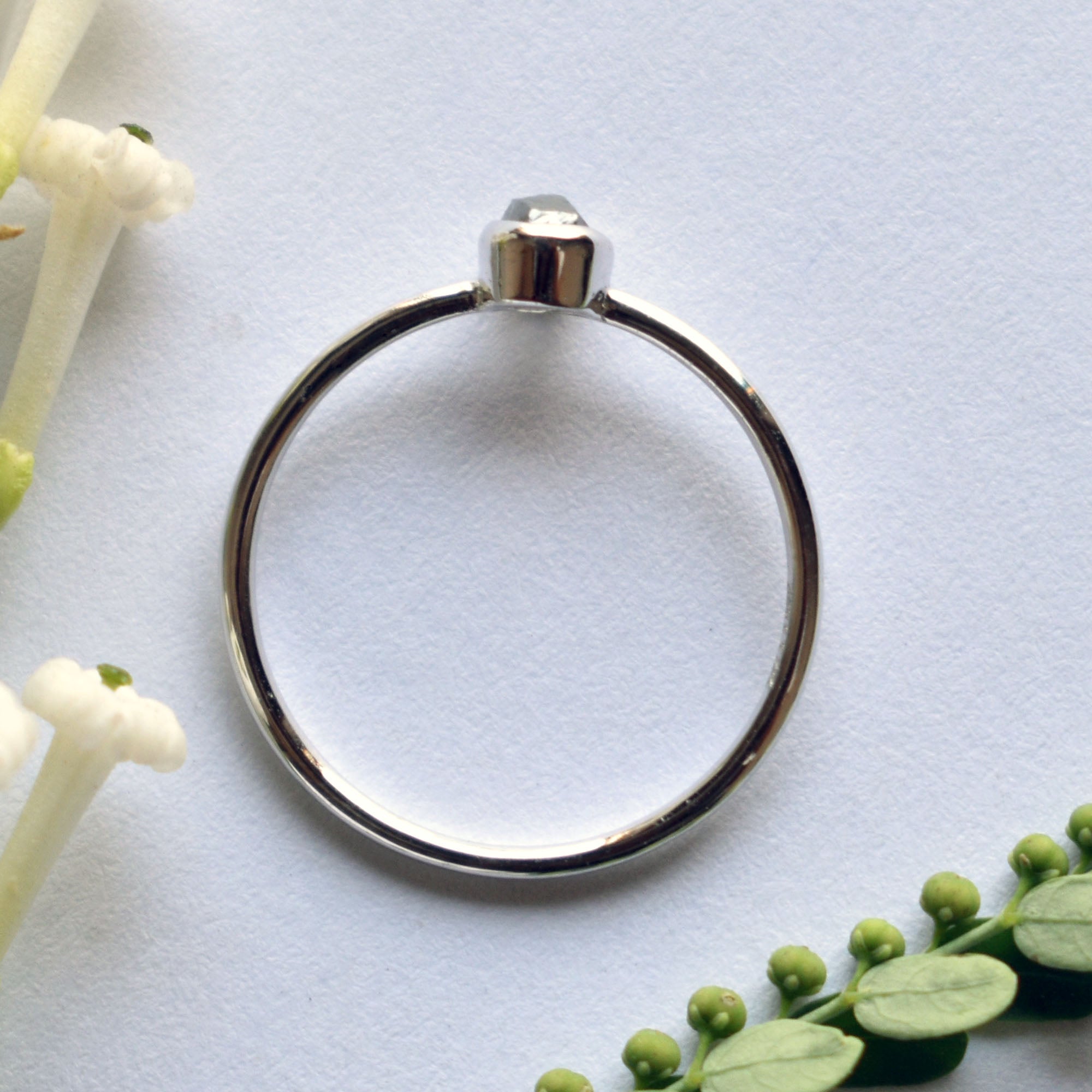 Gray Raw Diamond Engagement Ring, 14K White Gold Bezel Set Rough Grey Diamond