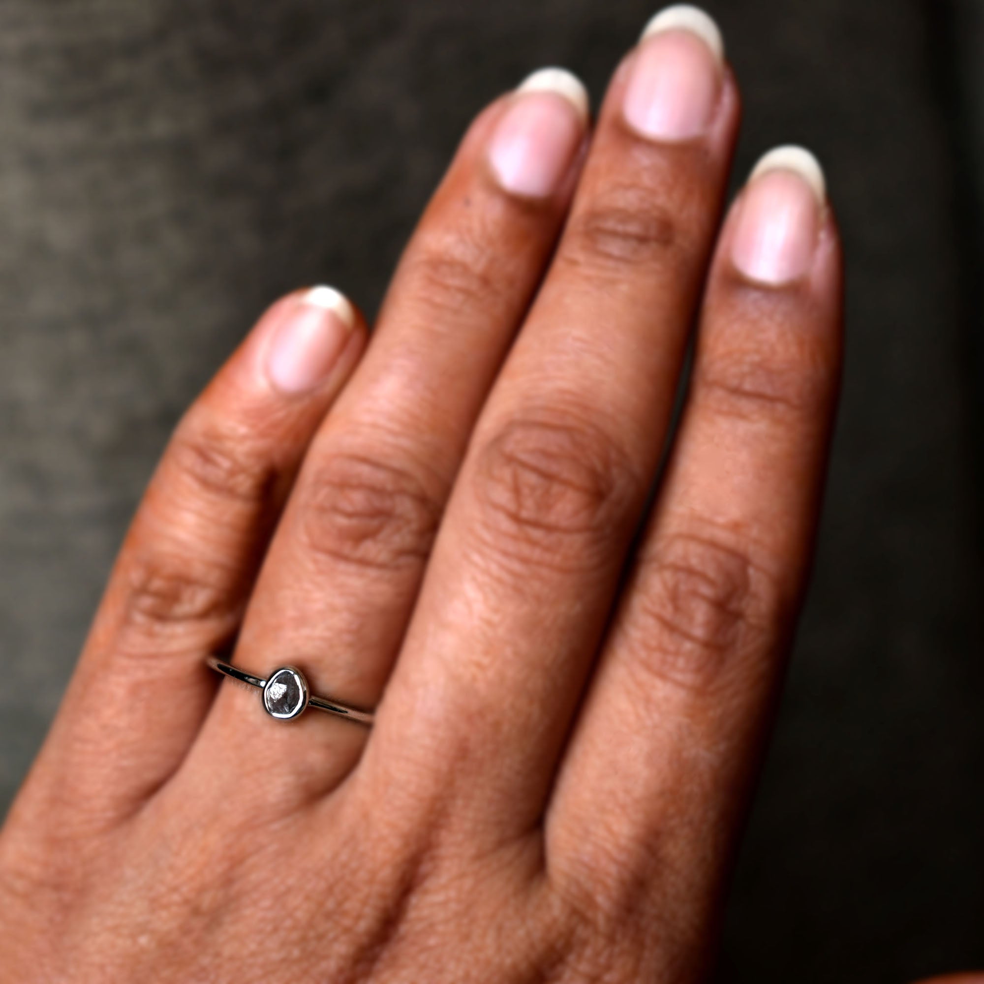 Gray Raw Diamond Engagement Ring, 14K White Gold Bezel Set Rough Grey Diamond