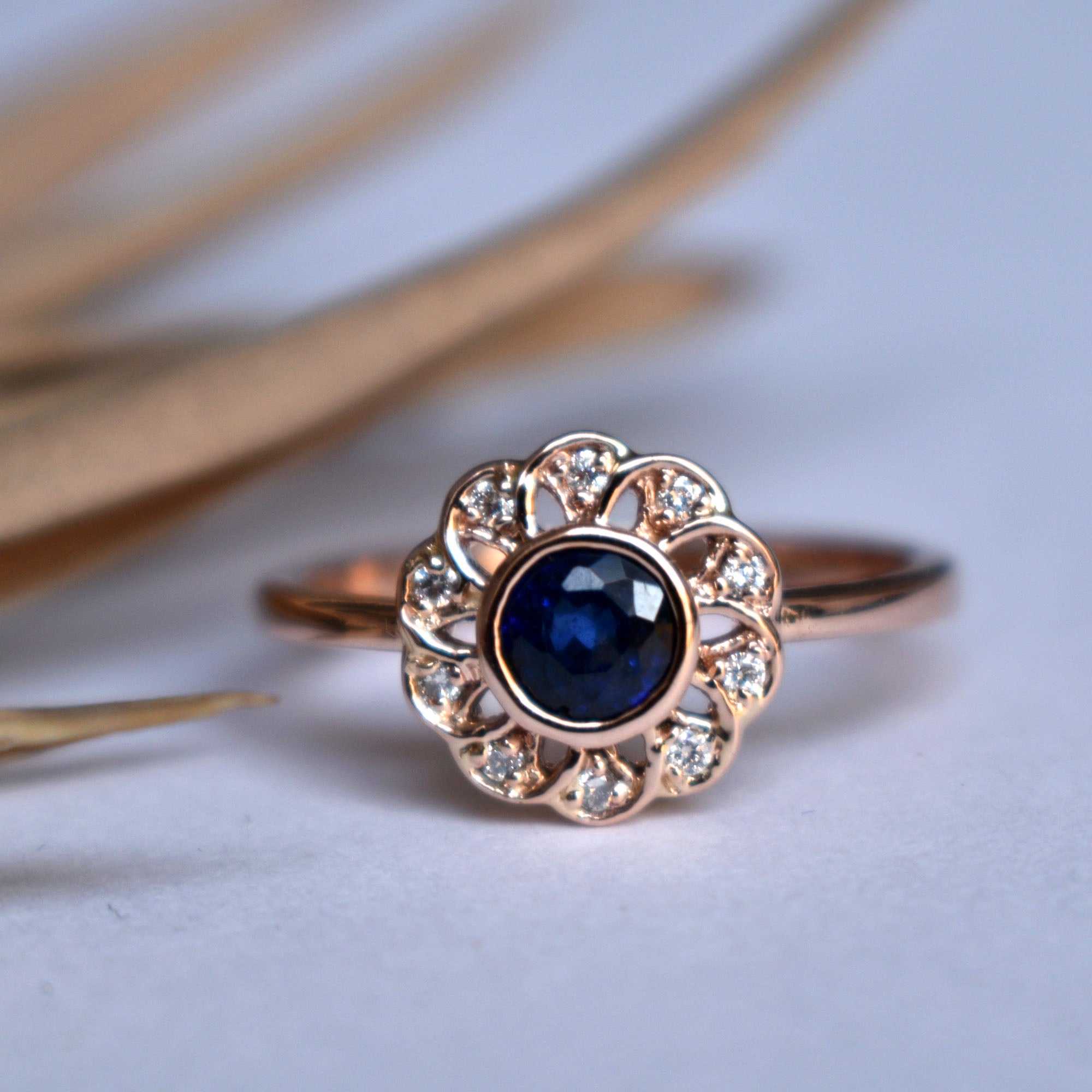 Vintage Floral Sapphire Engagement Ring