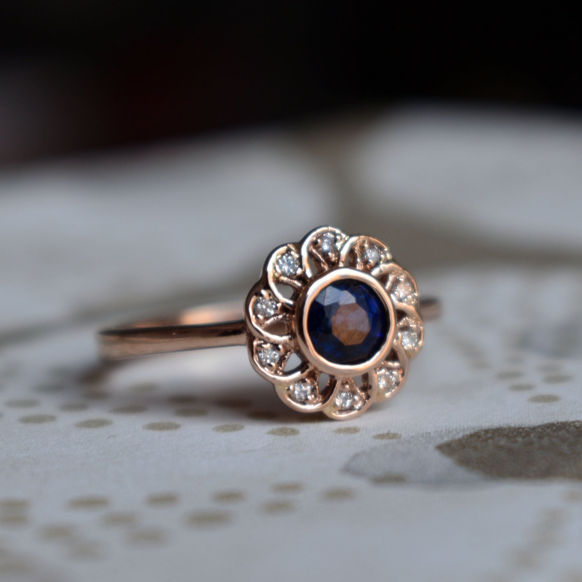 Vintage Floral Sapphire Engagement Ring