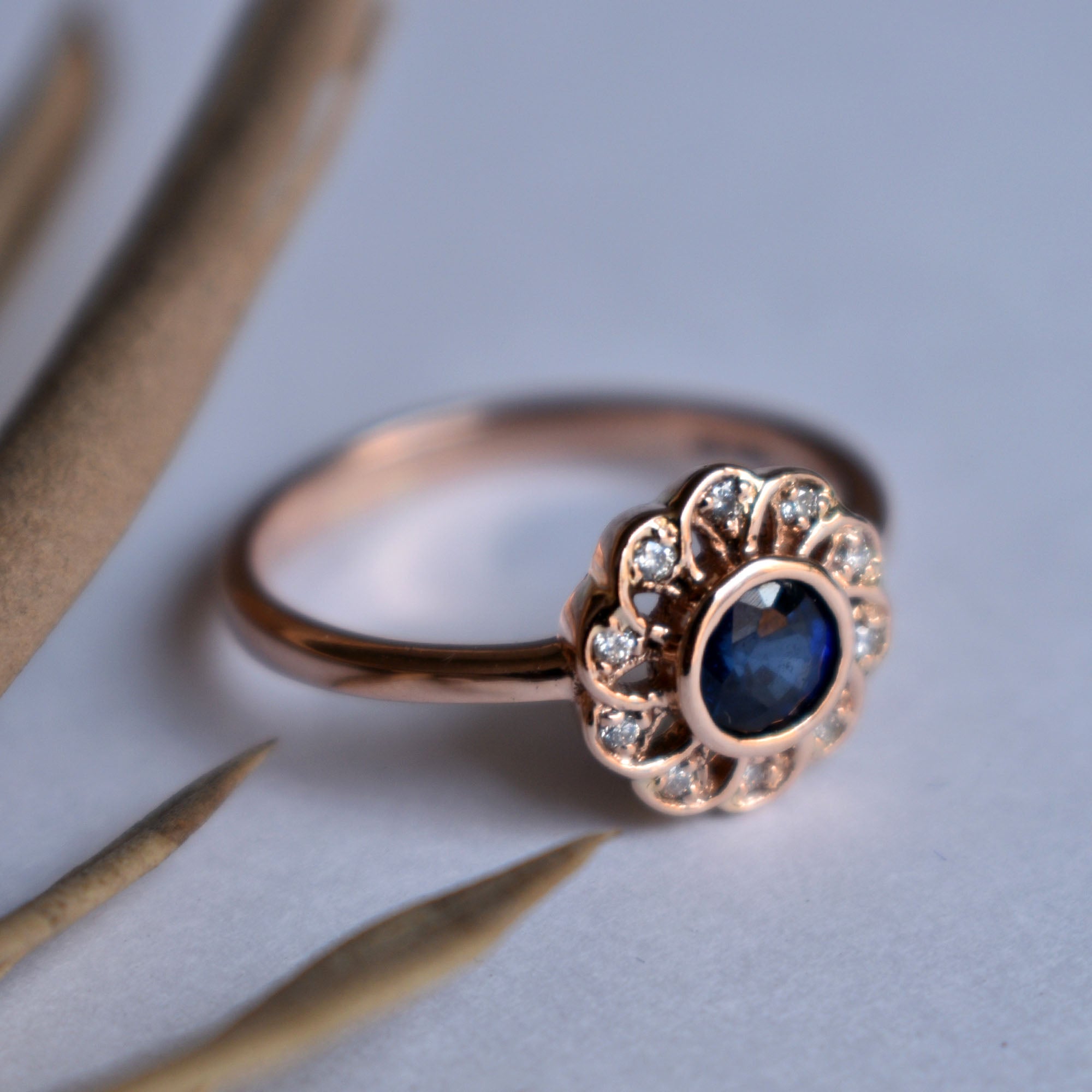 Vintage Floral Sapphire Engagement Ring
