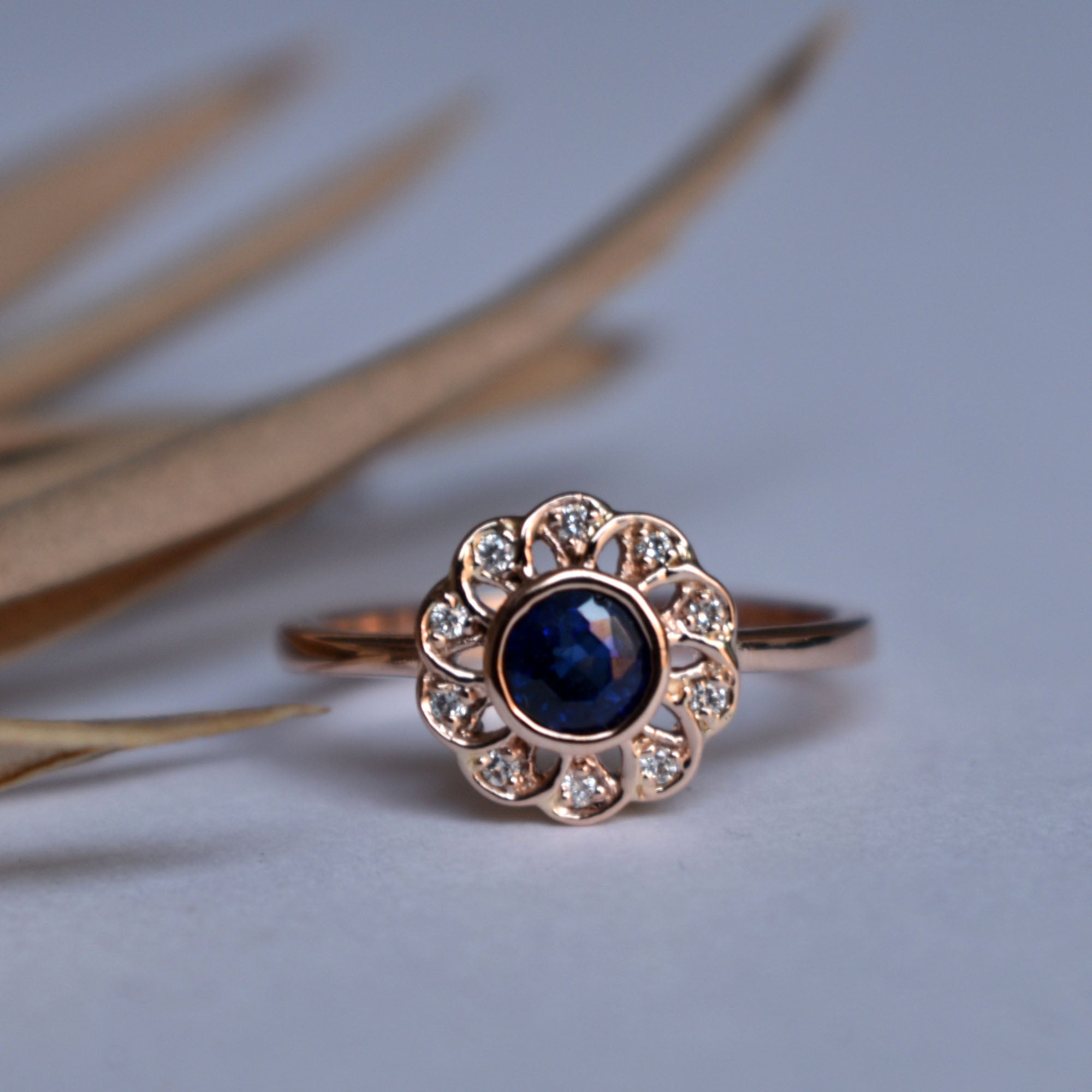 Vintage Floral Sapphire Engagement Ring