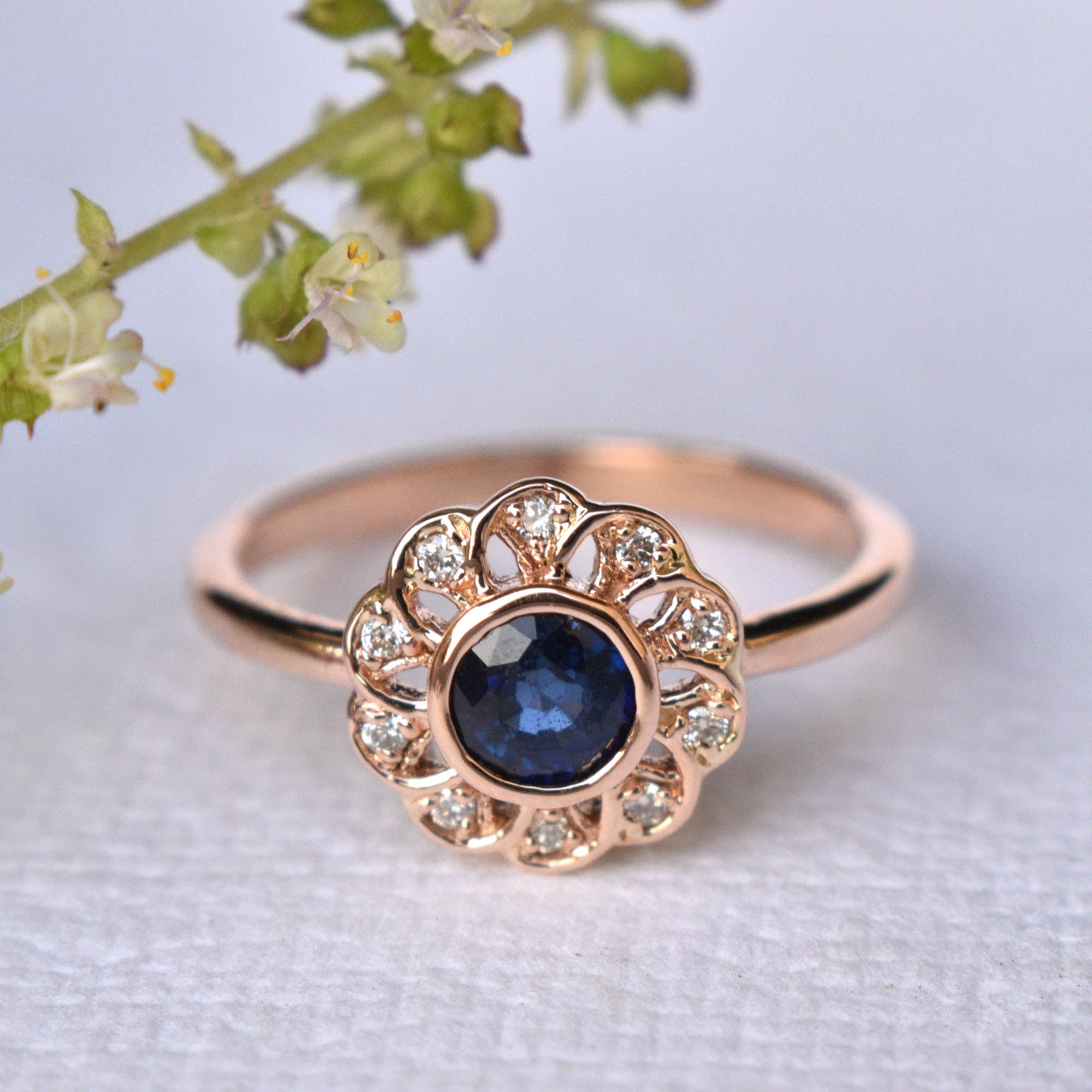 Vintage Floral Sapphire Engagement Ring