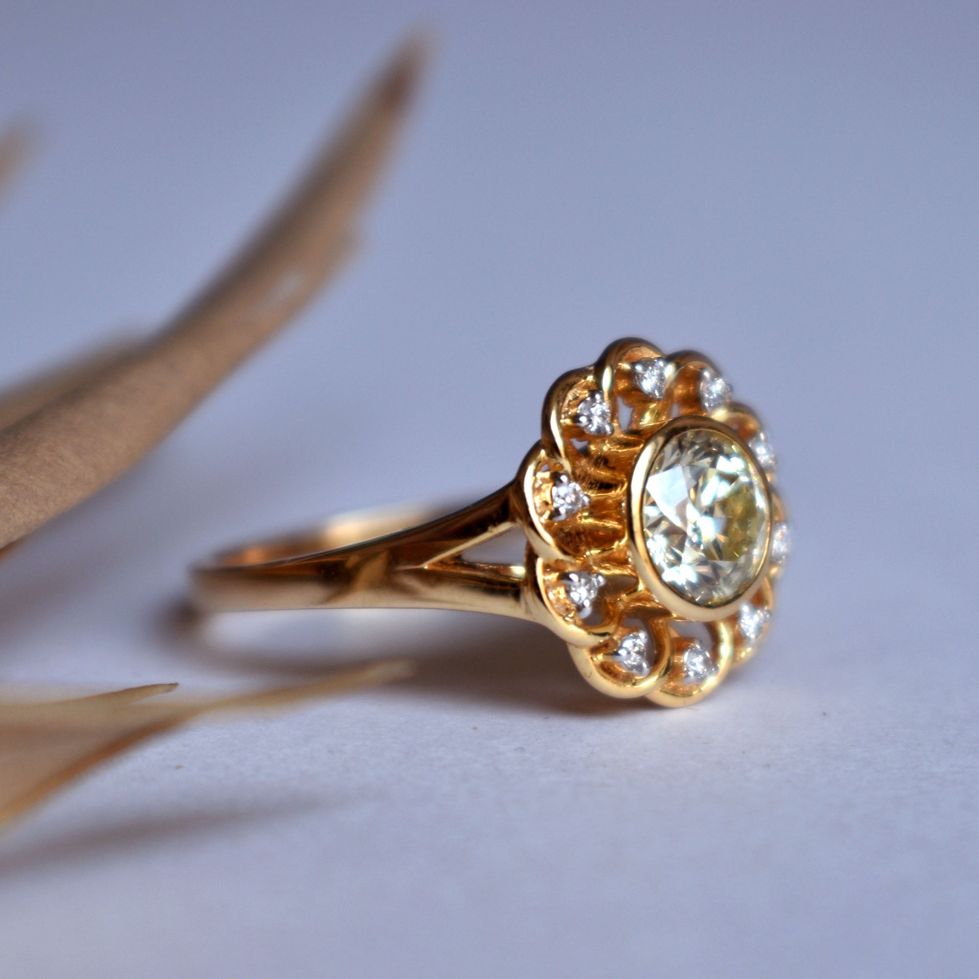 Floral Lace Filigree Solitaire Diamond Engagement Ring