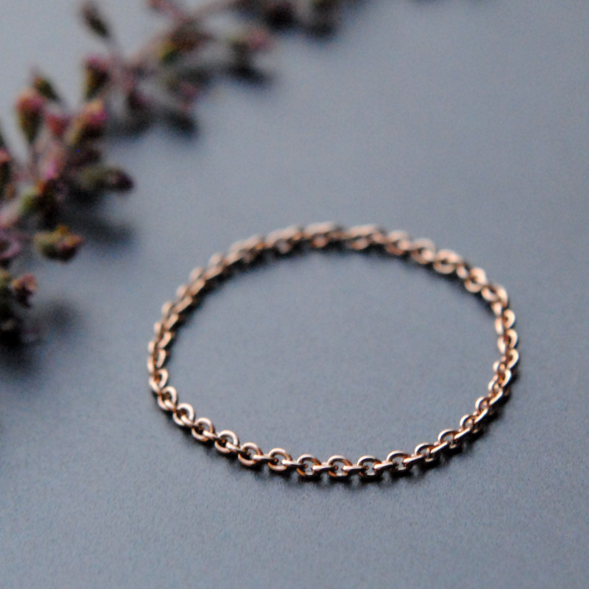 1mm Fine Gold Simple Skinny Gold Chain Stacking Ring in 14 K Solid Gold