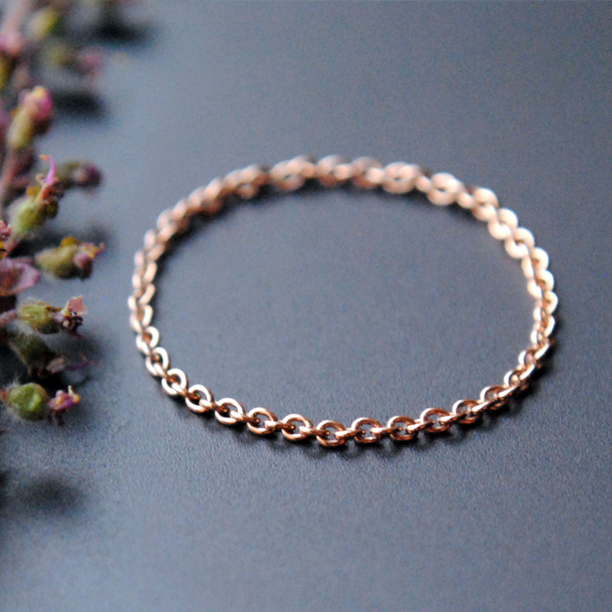 1mm Fine Gold Simple Skinny Gold Chain Stacking Ring in 14 K Solid Gold