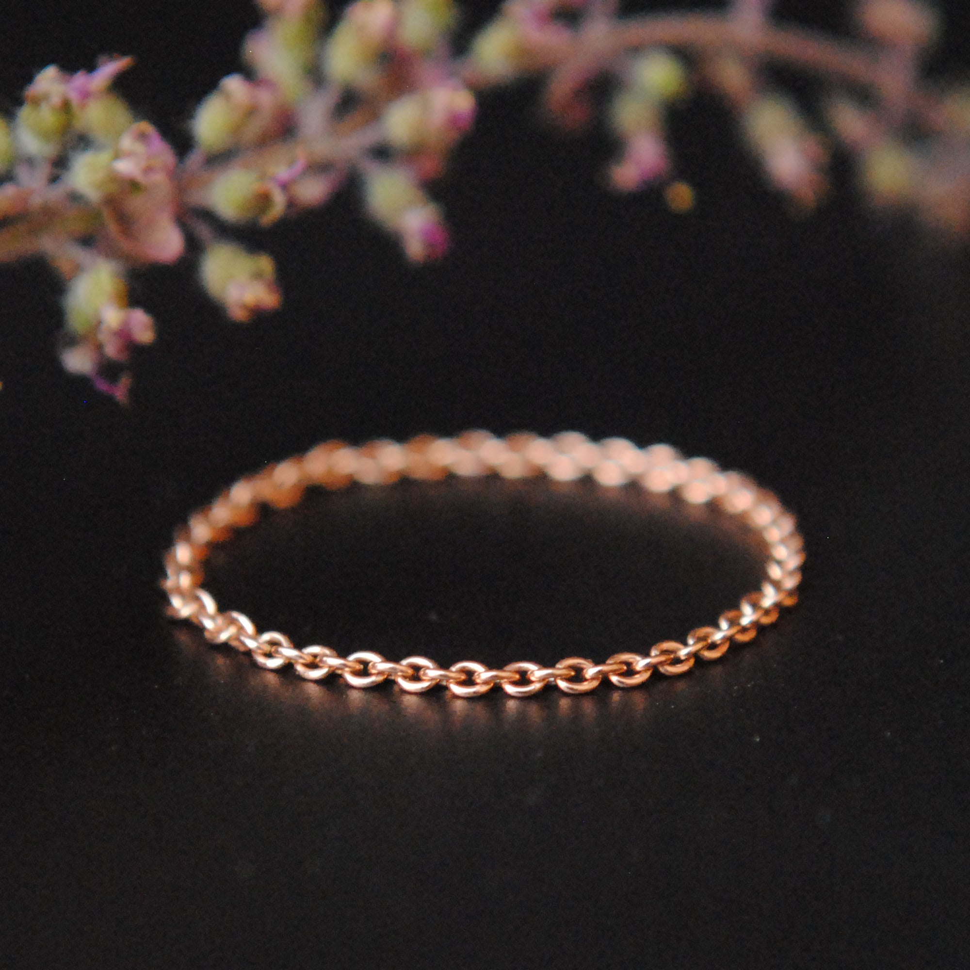 1mm Fine Gold Simple Skinny Gold Chain Stacking Ring in 14 K Solid Gold