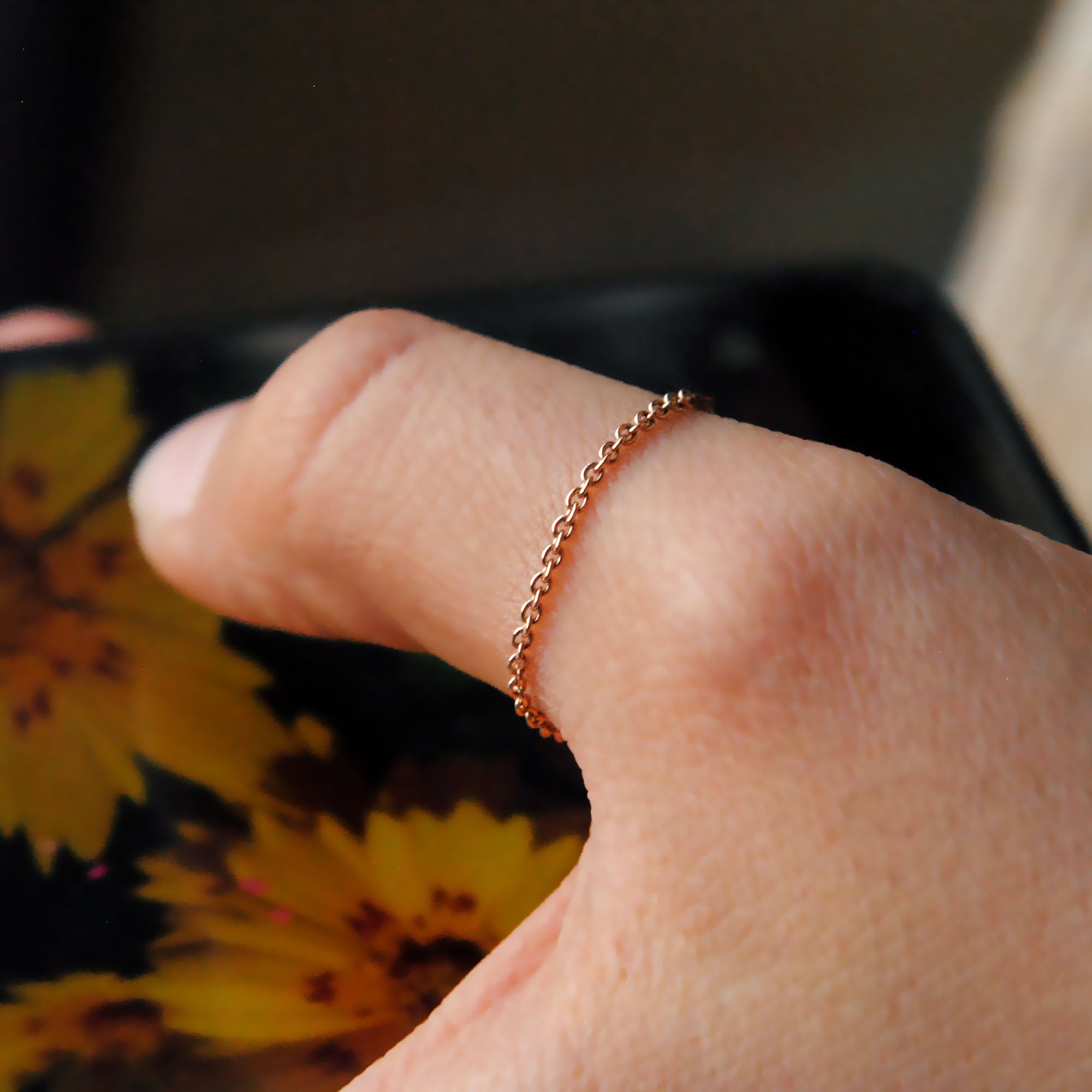 1mm Fine Gold Simple Skinny Gold Chain Stacking Ring in 14 K Solid Gold